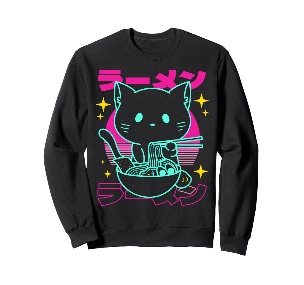 Anime Ramen Cat Japanese Noodles Sweatshirt - Novelty Apparel Men Women - T-Shirt, Sweatshirt, Hoodie
