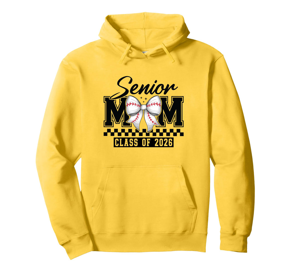 Senior Mom Class 2026 Baseball Coquette Hoodie - Trendy Graphic for Adults - T-Shirt, Sweatshirt, Hoodie