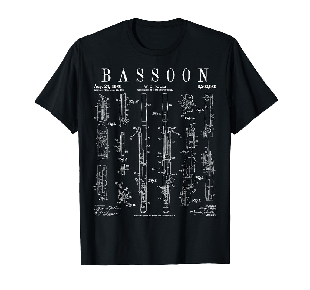 Bassoon Player Patent Bassoonist Drawing T-Shirt - Custom Art Print Unisex - T-Shirt, Sweatshirt, Hoodie