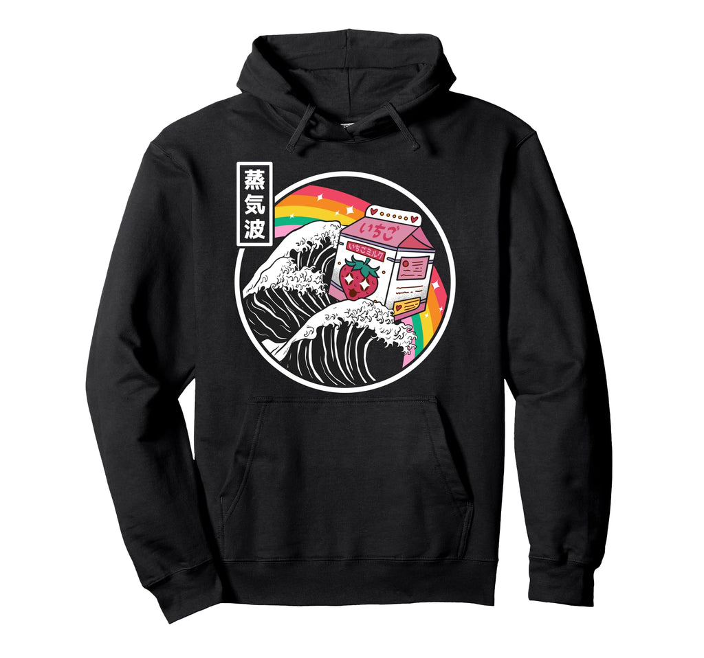Strawberry Milk Surfing Kanagawa Wave Hoodie - Minimalist Print for Adults - T-Shirt, Sweatshirt, Hoodie