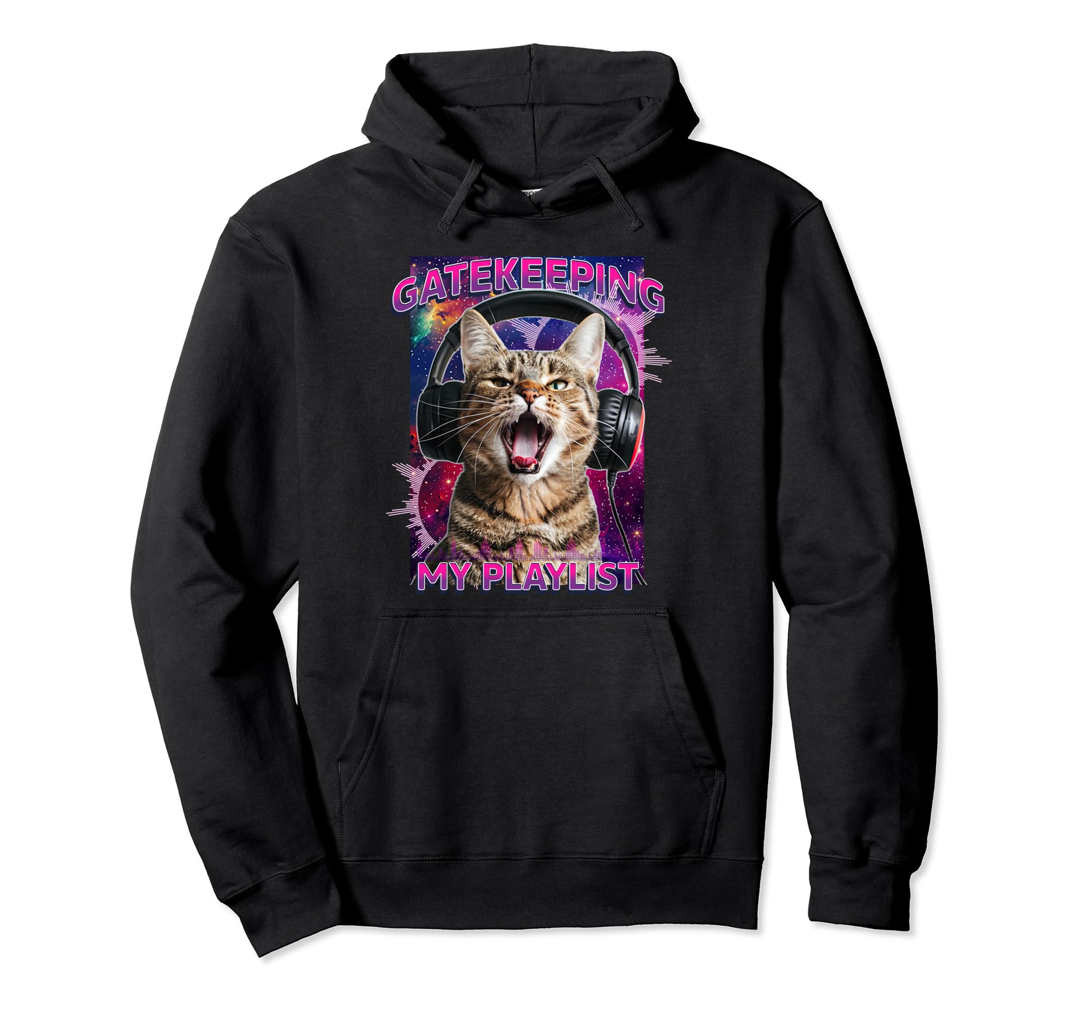 Gatekeeping My Playlist Funny Galaxy Cat Hoodie - Trendy Graphic Unisex - T-Shirt, Sweatshirt, Hoodie