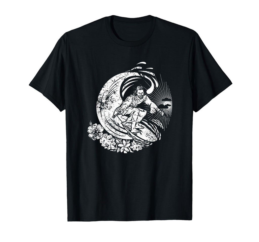 Surfing Jesus Distressed T-Shirt - Novelty Apparel for Adults - T-Shirt, Sweatshirt, Hoodie