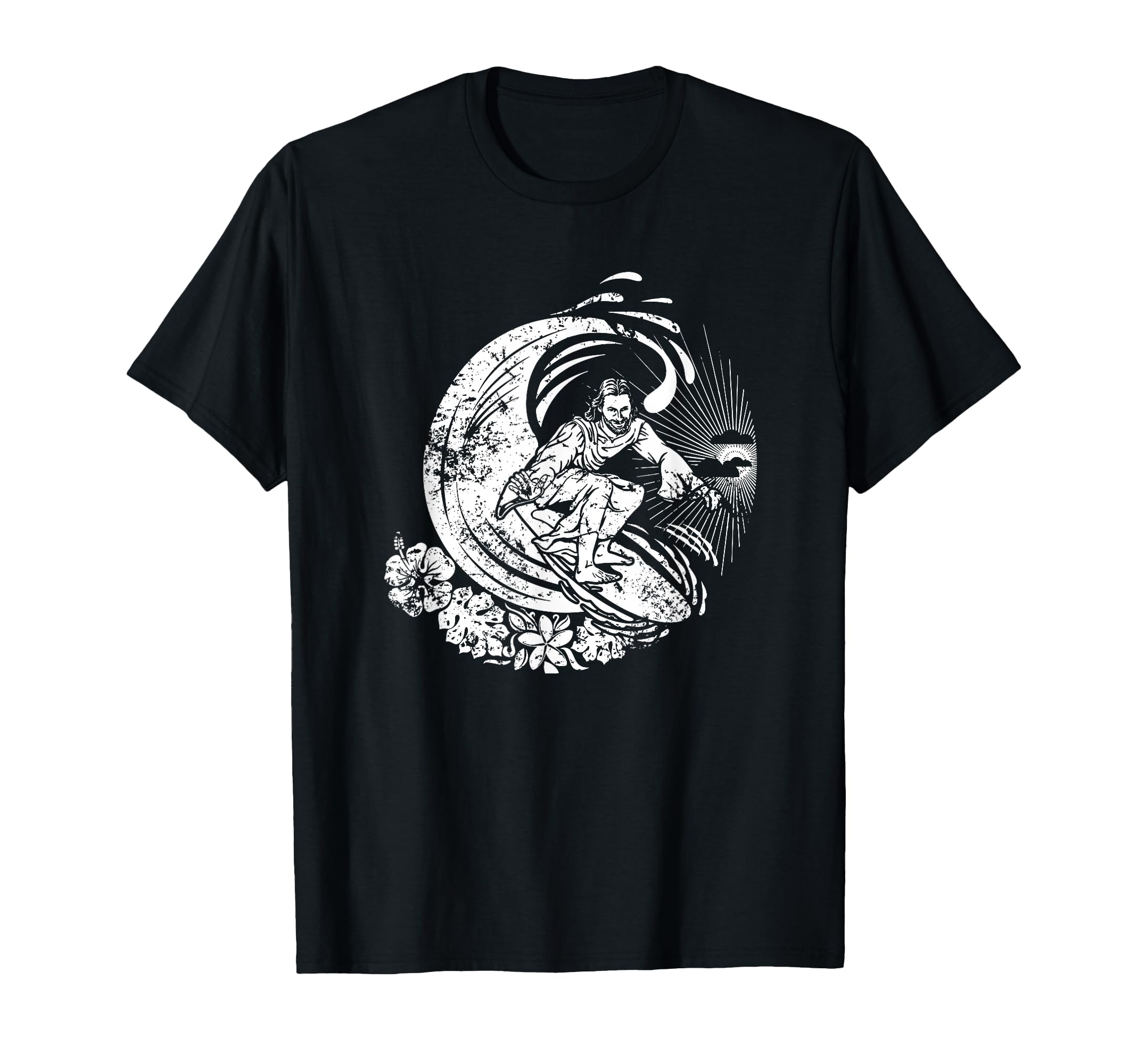 Surfing Jesus Distressed T-Shirt - Novelty Apparel for Adults - T-Shirt, Sweatshirt, Hoodie