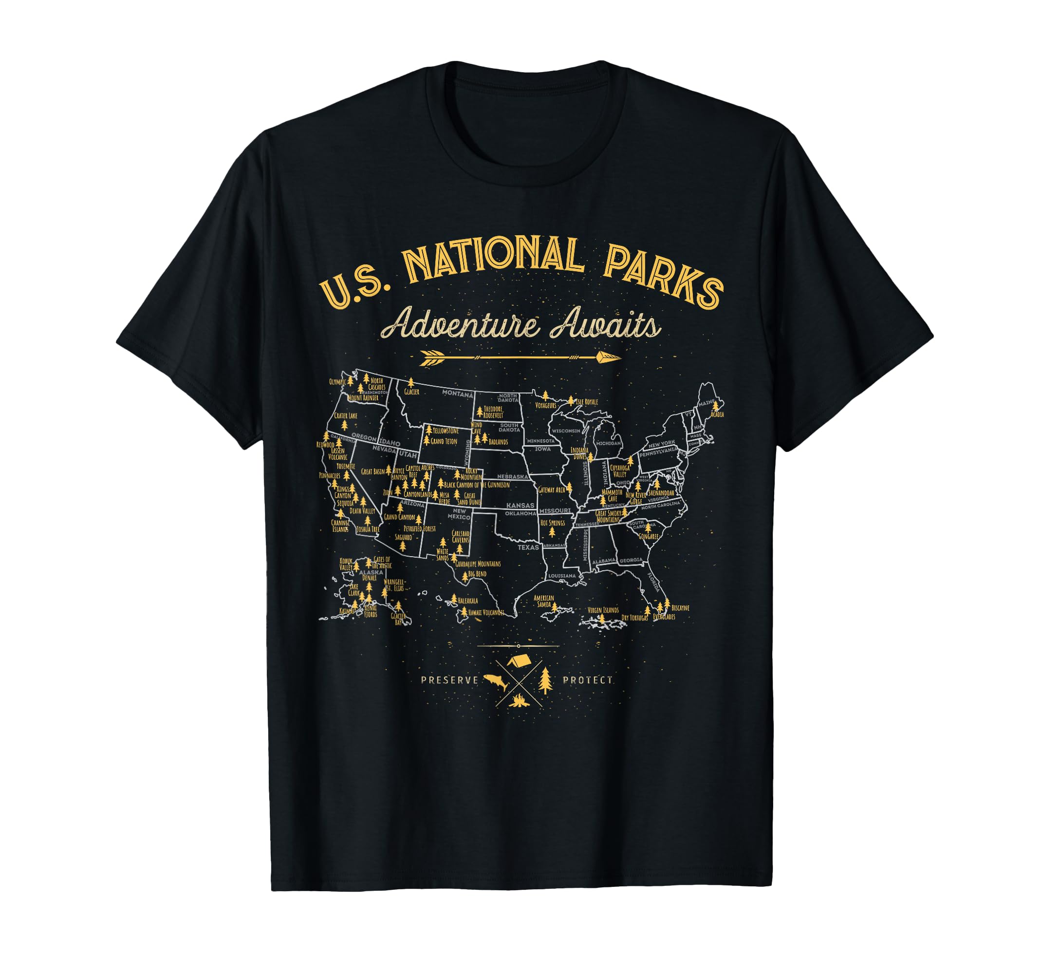 63 National Parks Map Us Park Camping T-Shirt - Fun Novelty Design Unisex - T-Shirt, Sweatshirt, Hoodie