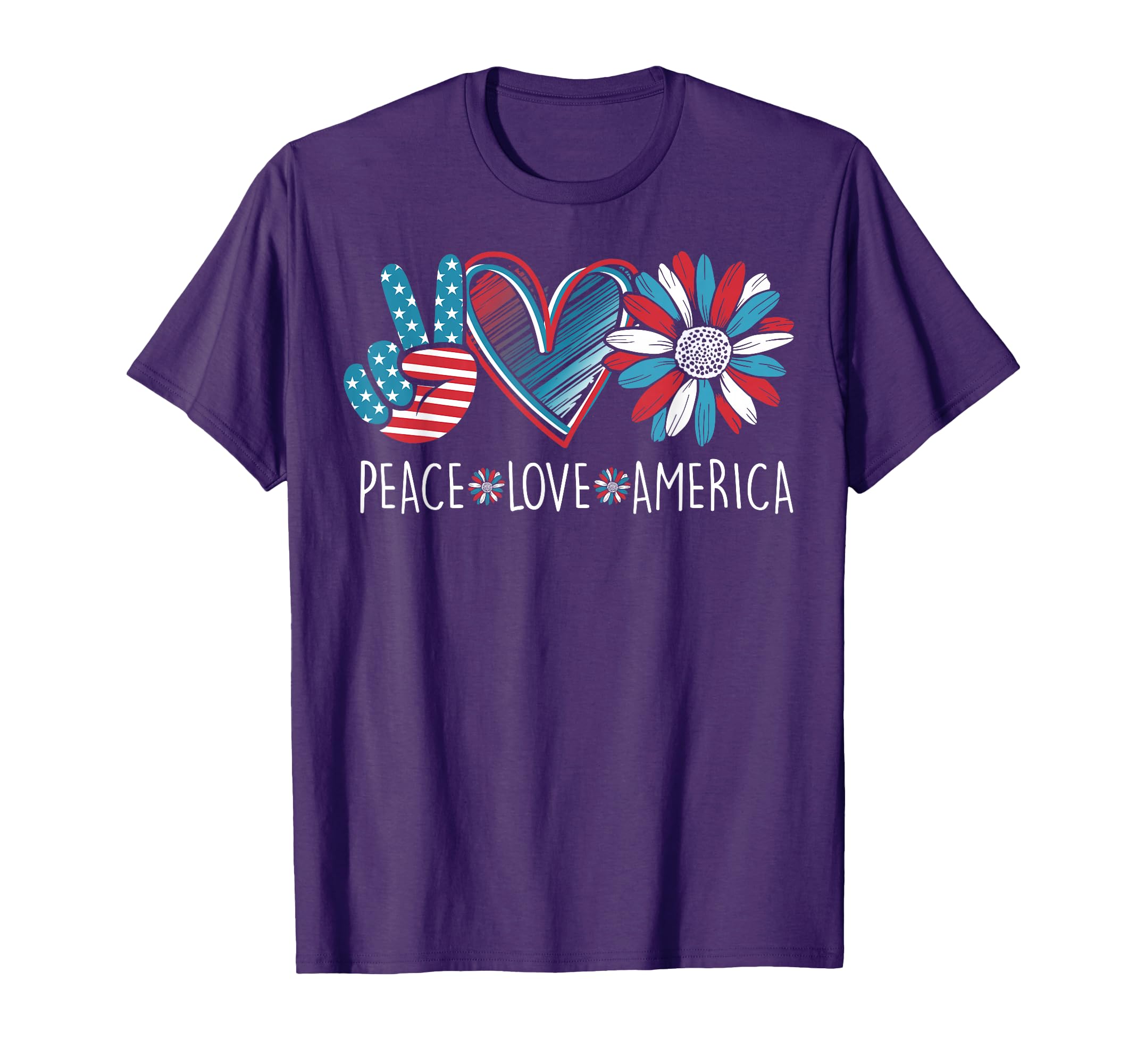 Peace Love America Daisy 4Th July T-Shirt - Novelty Apparel Unisex - T-Shirt, Sweatshirt, Hoodie