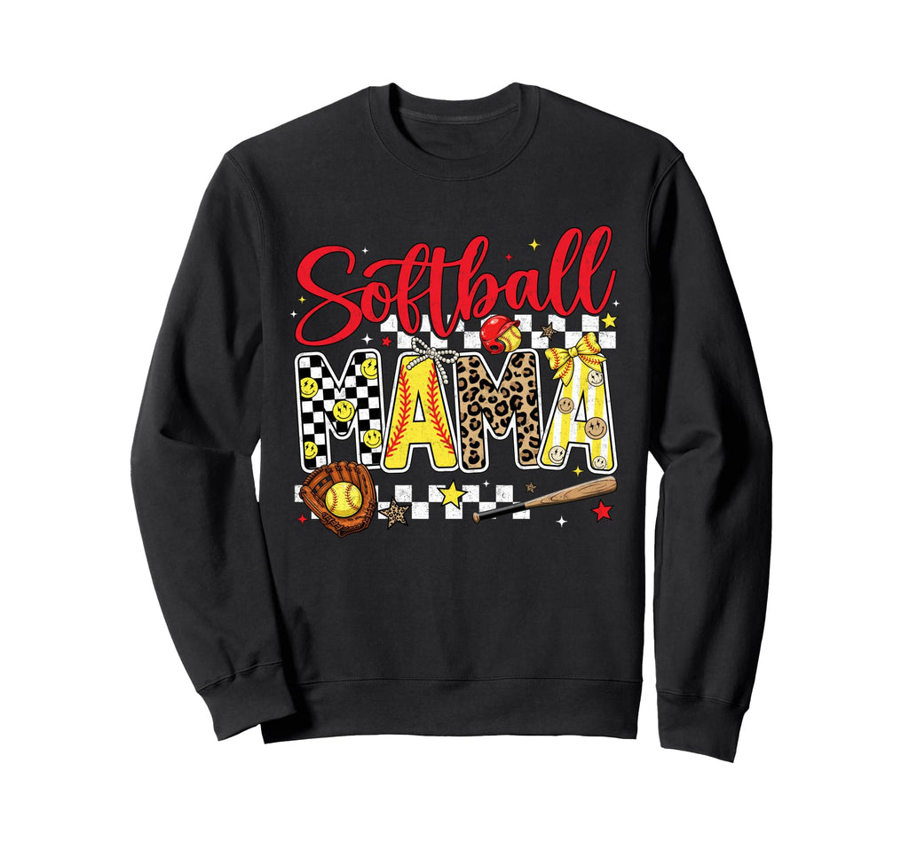 Softball Mama Game Day Mom Checkered Sweatshirt - Graphic Print Men Women - T-Shirt, Sweatshirt, Hoodie