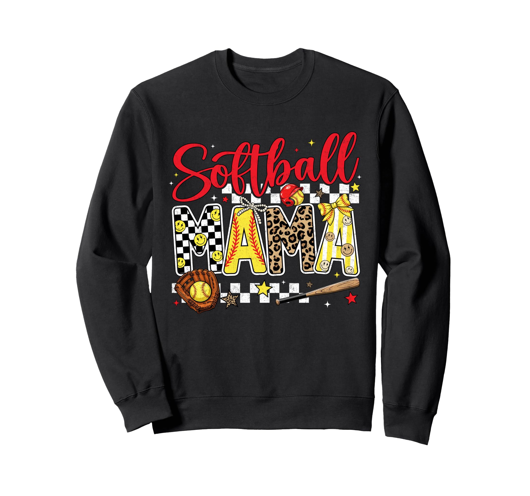 Softball Mama Game Day Mom Checkered Sweatshirt - Graphic Print Men Women - T-Shirt, Sweatshirt, Hoodie