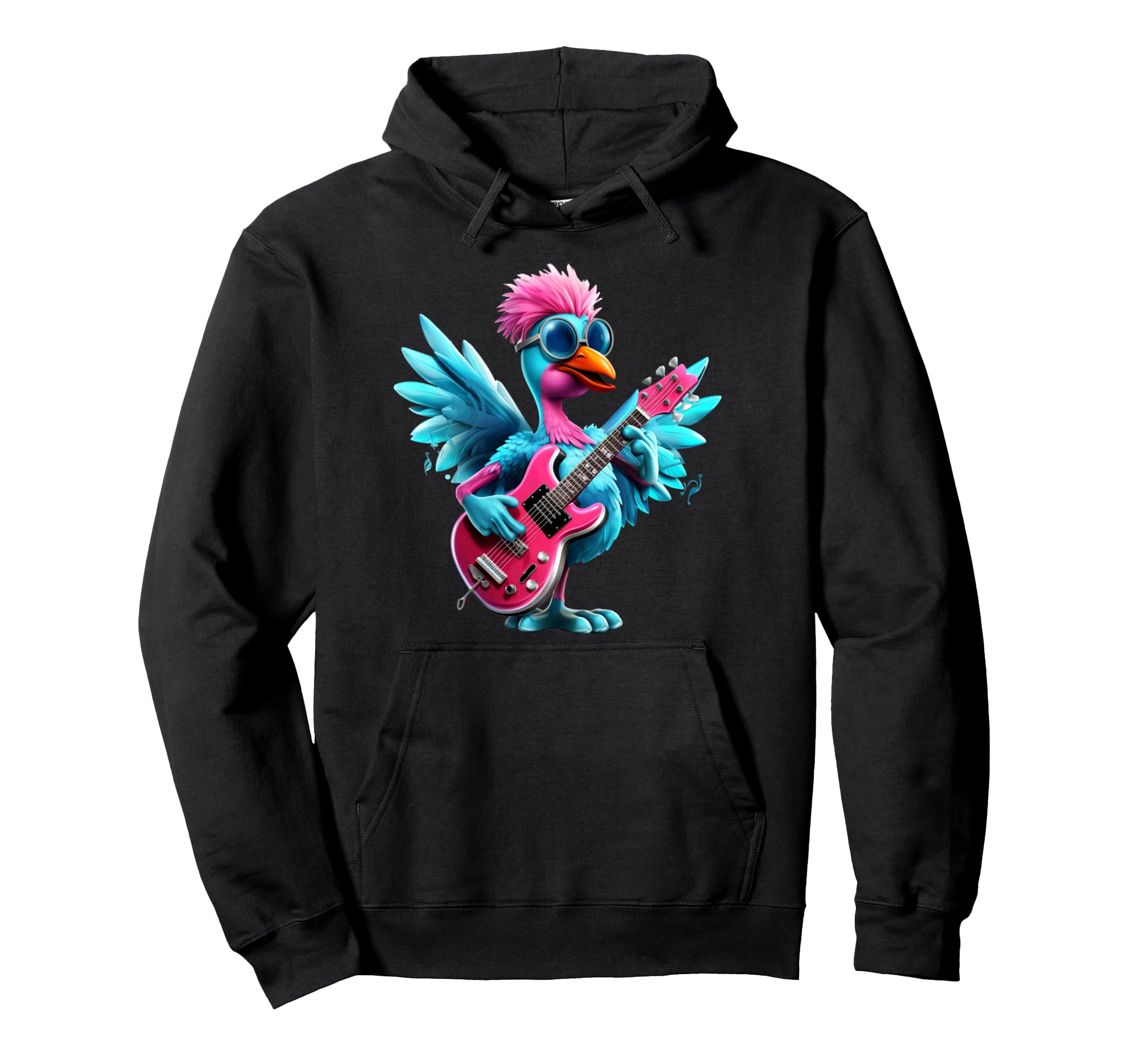 Rock And Roll Bird Electric Guitar Player Hoodie - Unique Graphic Unisex - T-Shirt, Sweatshirt, Hoodie