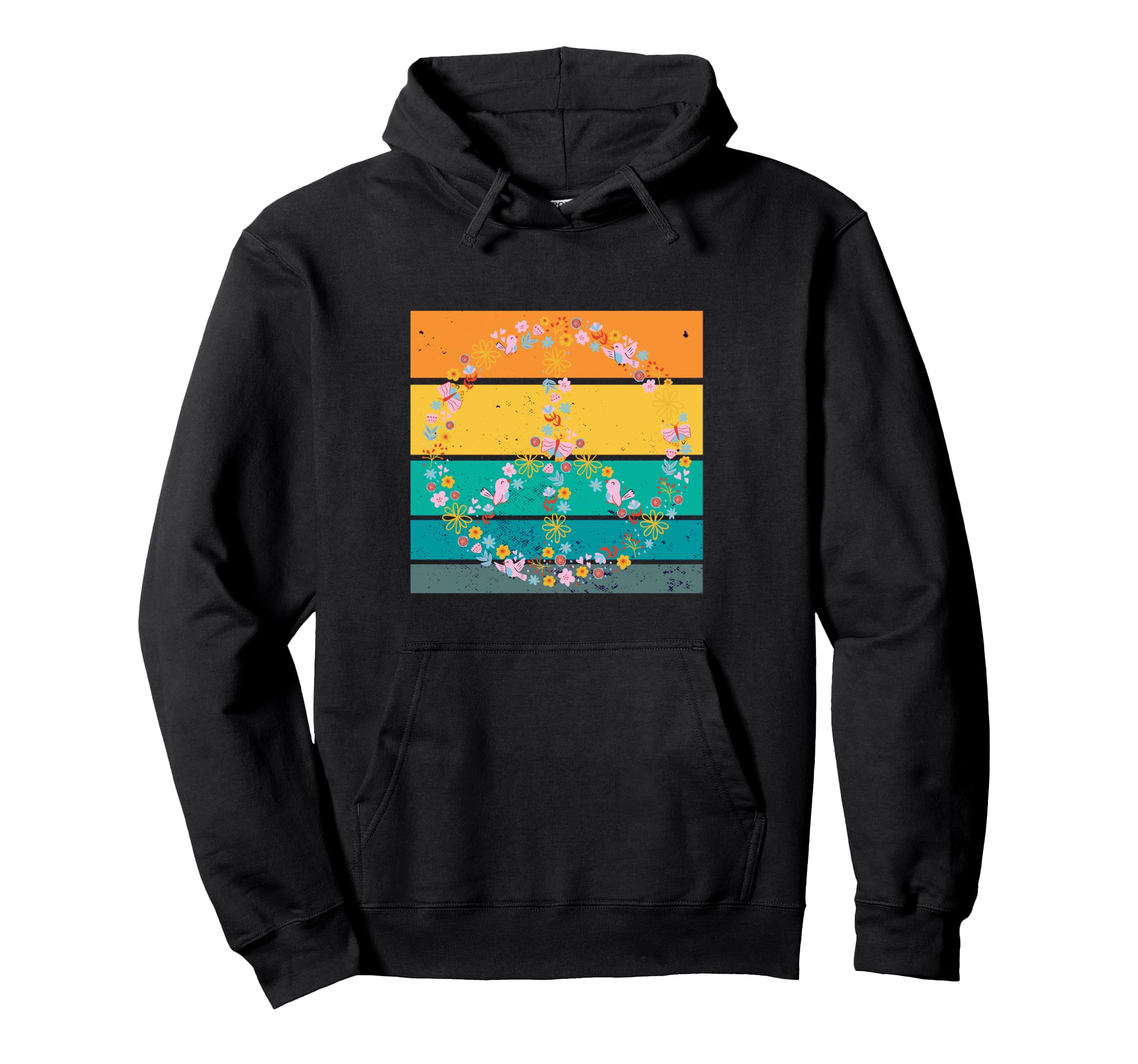 Peace Sign Floral Boho Colorful Nature Hoodie - Unique Graphic Men Women - T-Shirt, Sweatshirt, Hoodie