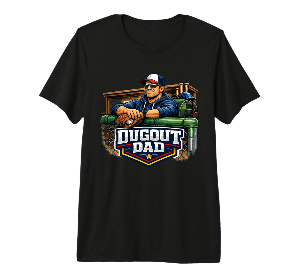Dugout Dad Baseball Game Day Supporter T-Shirt - Graphic Print Men Women - T-Shirt, Sweatshirt, Hoodie