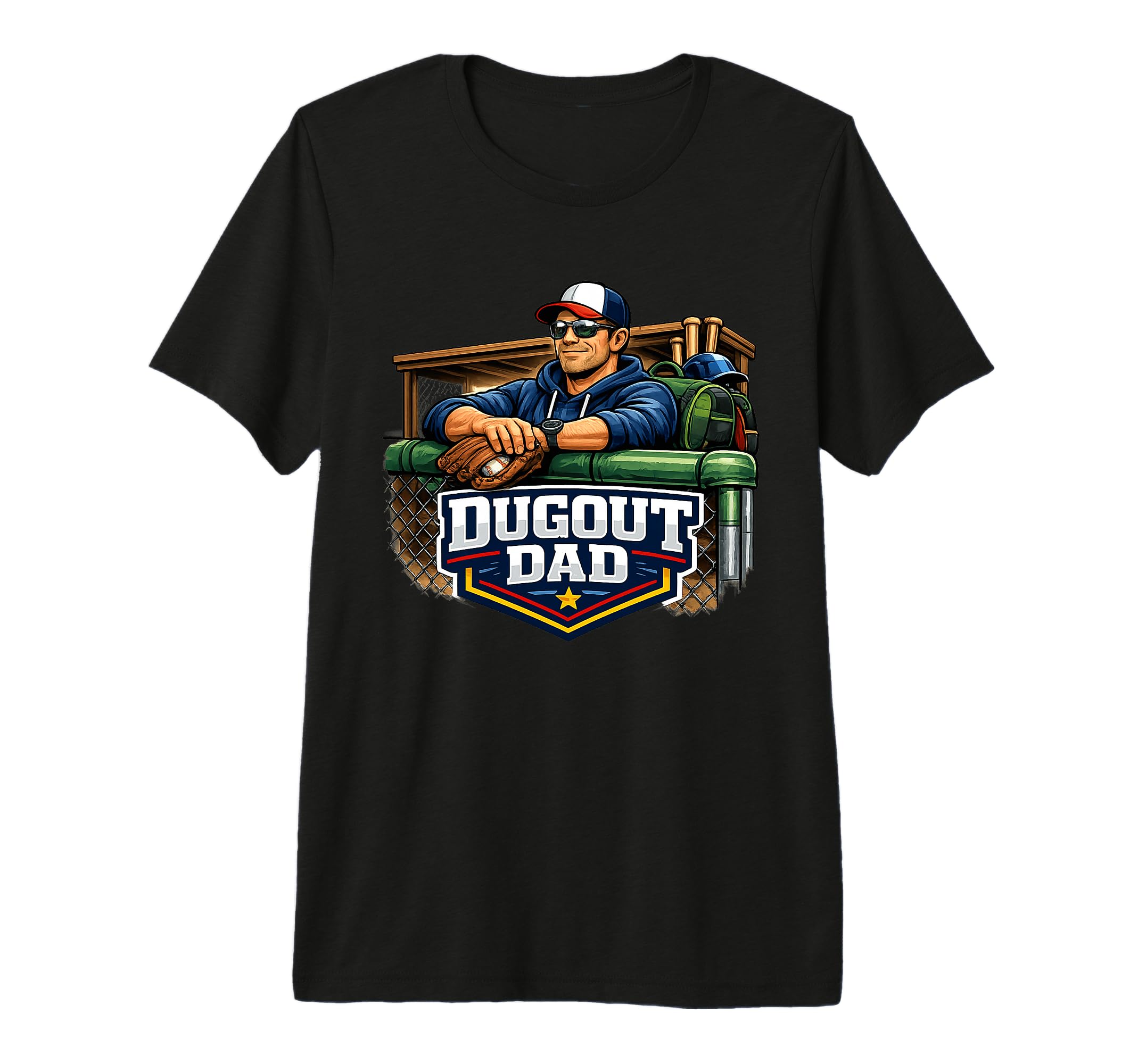 Dugout Dad Baseball Game Day Supporter T-Shirt - Graphic Print Men Women - T-Shirt, Sweatshirt, Hoodie