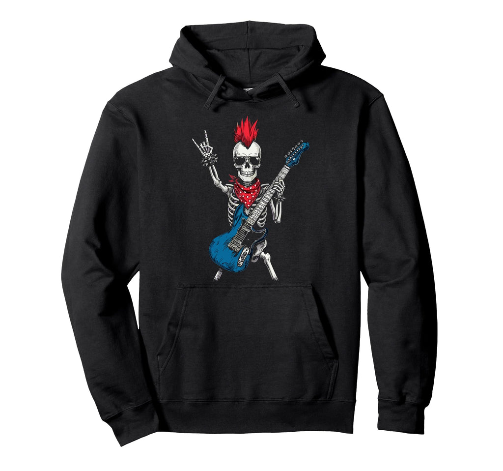 Funny Skeleton Playing Guitar Usa Hoodie - Minimalist Print Men Women - T-Shirt, Sweatshirt, Hoodie