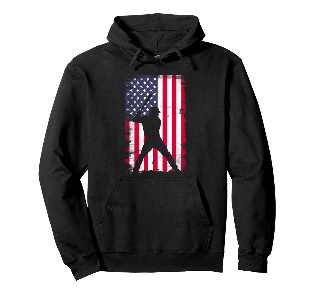 Baseball Usa Flag Patriotic Hoodie - Casual Everyday Wear for Adults - T-Shirt, Sweatshirt, Hoodie