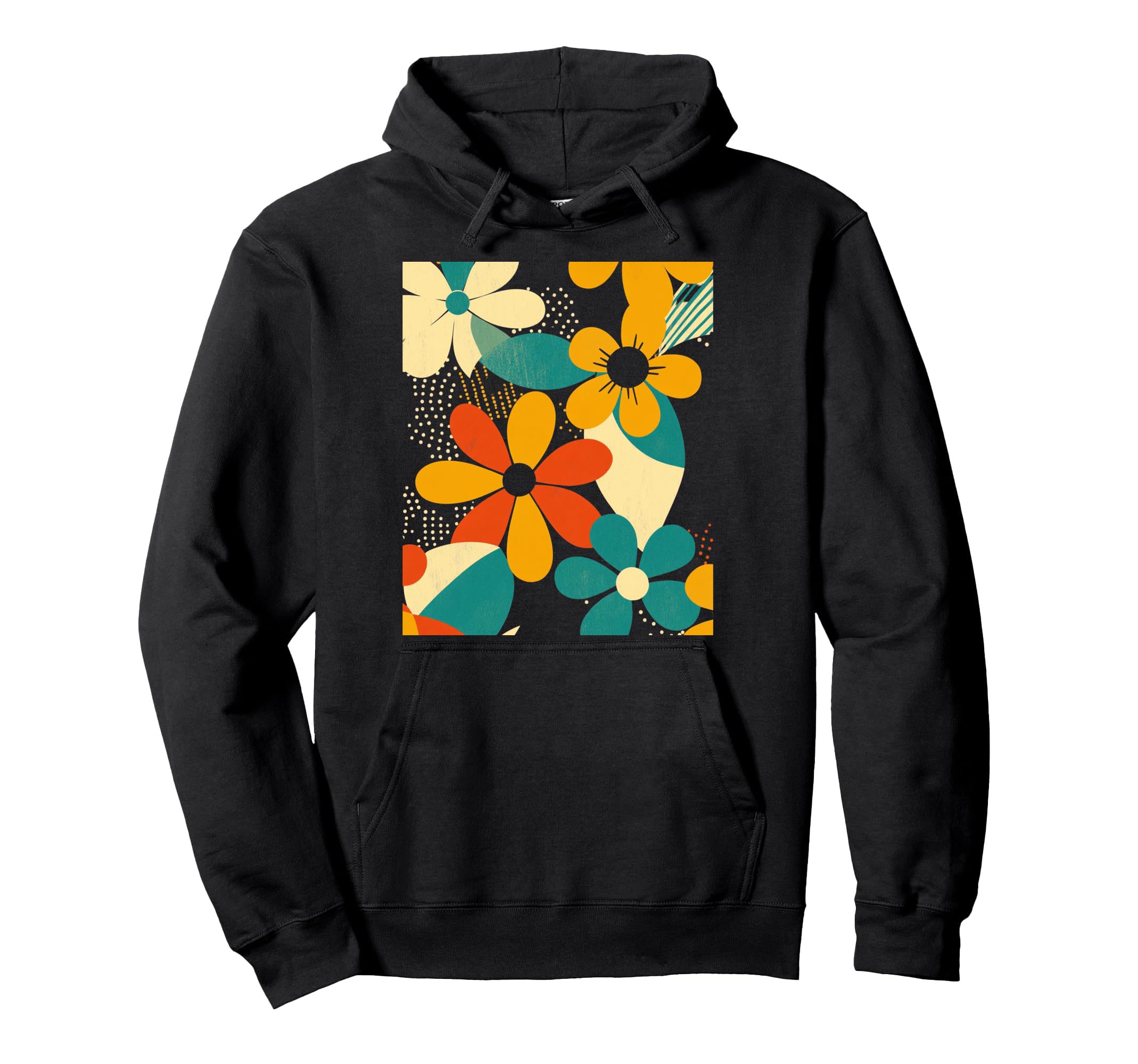Bold Floral Pattern Nostalgic Hoodie - Minimalist Print for Adults - T-Shirt, Sweatshirt, Hoodie