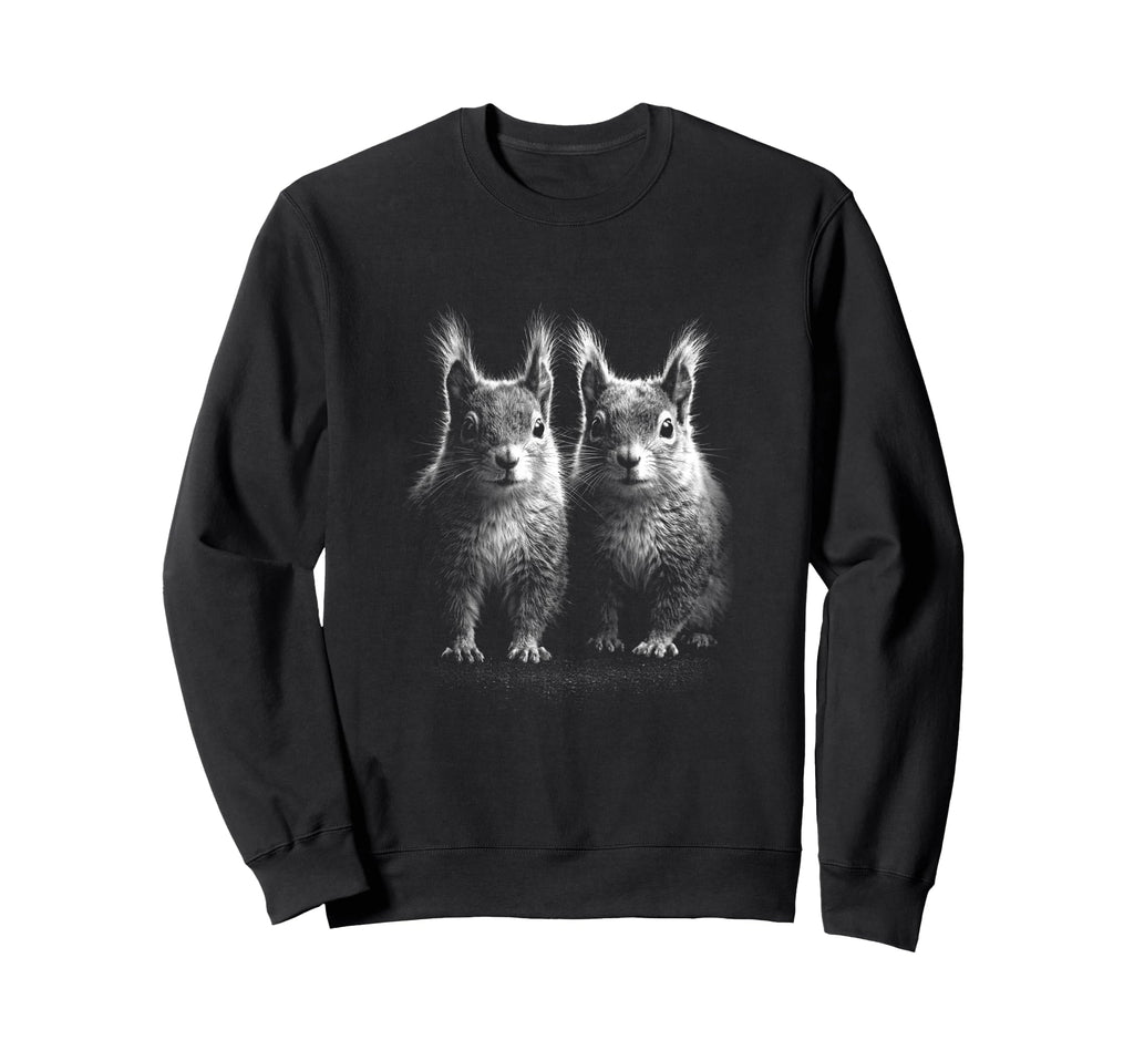Twin Squirrels Black And White Sweatshirt - Fun Novelty Design Unisex - T-Shirt, Sweatshirt, Hoodie