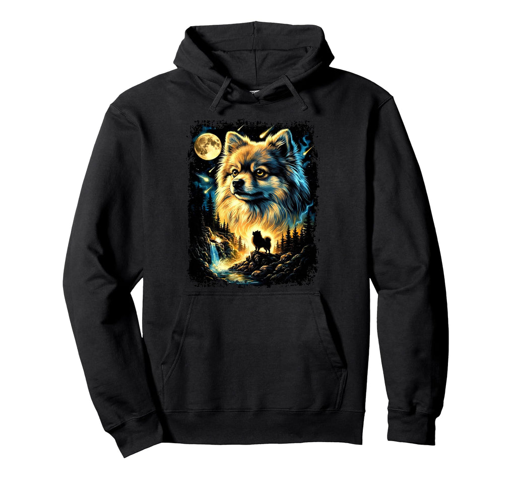 90S Pomeranian Howling Moon Pomeranian Hoodie - Unique Graphic Men Women - T-Shirt, Sweatshirt, Hoodie
