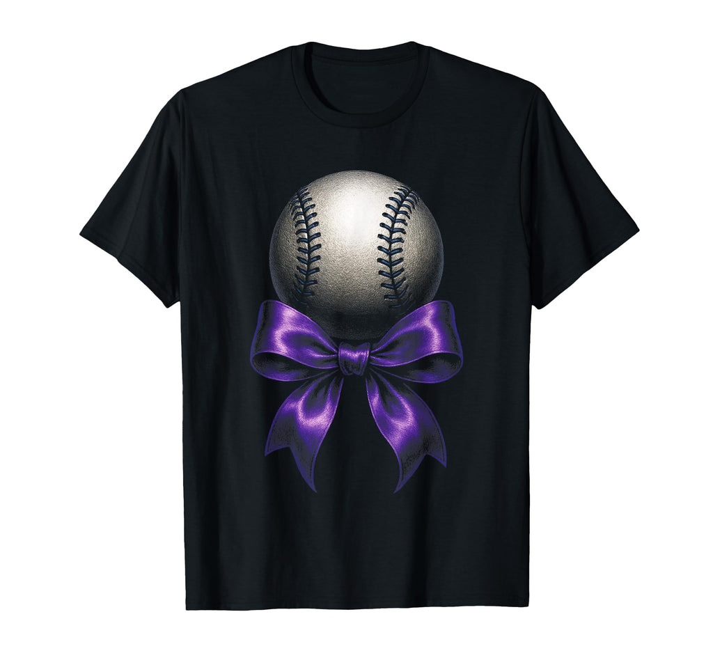 Baseball Mama Purple Bow Sport Festive T-Shirt - Minimalist Print Unisex - T-Shirt, Sweatshirt, Hoodie