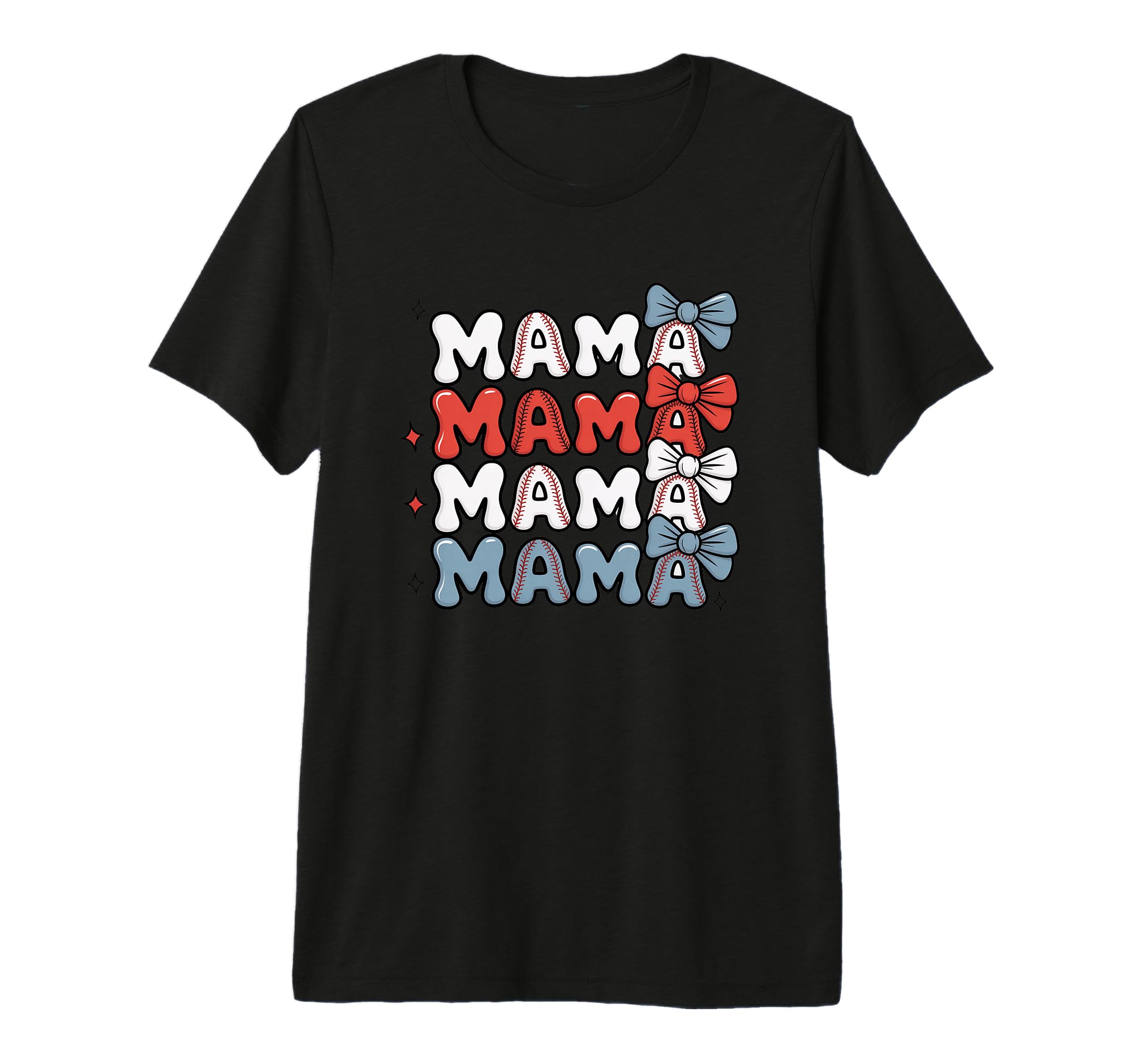 Mama Baseball Stitch Bow Mama Mama T-Shirt - Graphic Print Unisex - T-Shirt, Sweatshirt, Hoodie