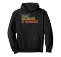 Easily Distracted Technology Pilot Distressed Hoodie - Graphic Print Unisex - T-Shirt, Sweatshirt, Hoodie
