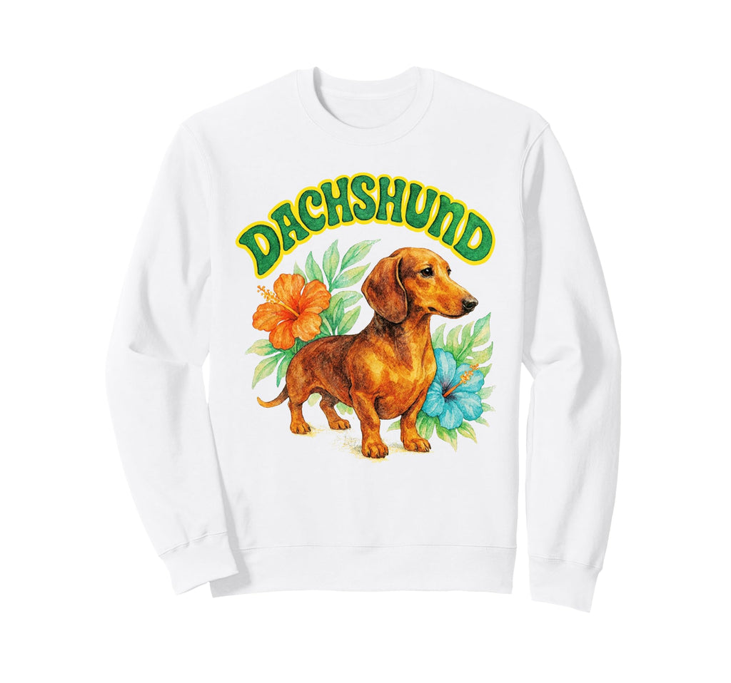 Dachshund Groovy Floral Sweatshirt - Custom Art Print for Adults - T-Shirt, Sweatshirt, Hoodie