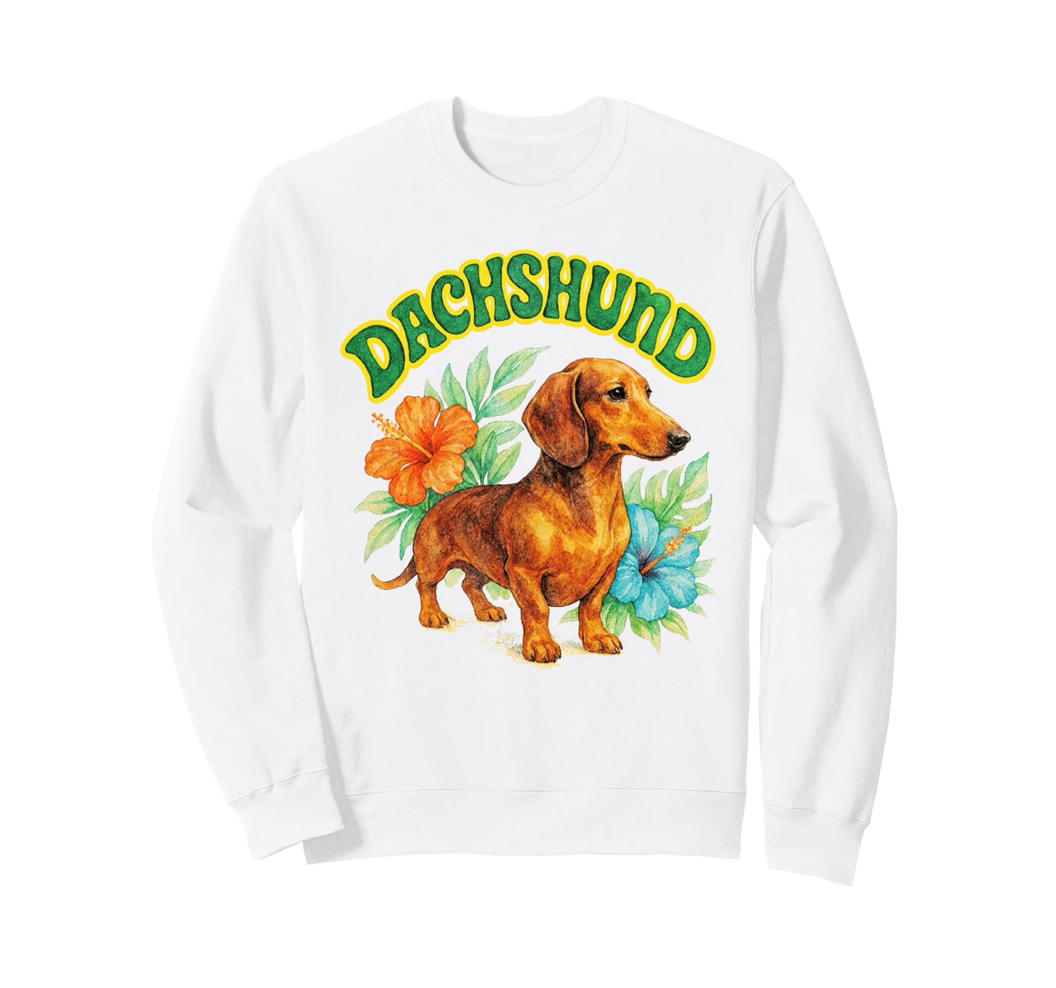 Dachshund Groovy Floral Sweatshirt - Custom Art Print for Adults - T-Shirt, Sweatshirt, Hoodie