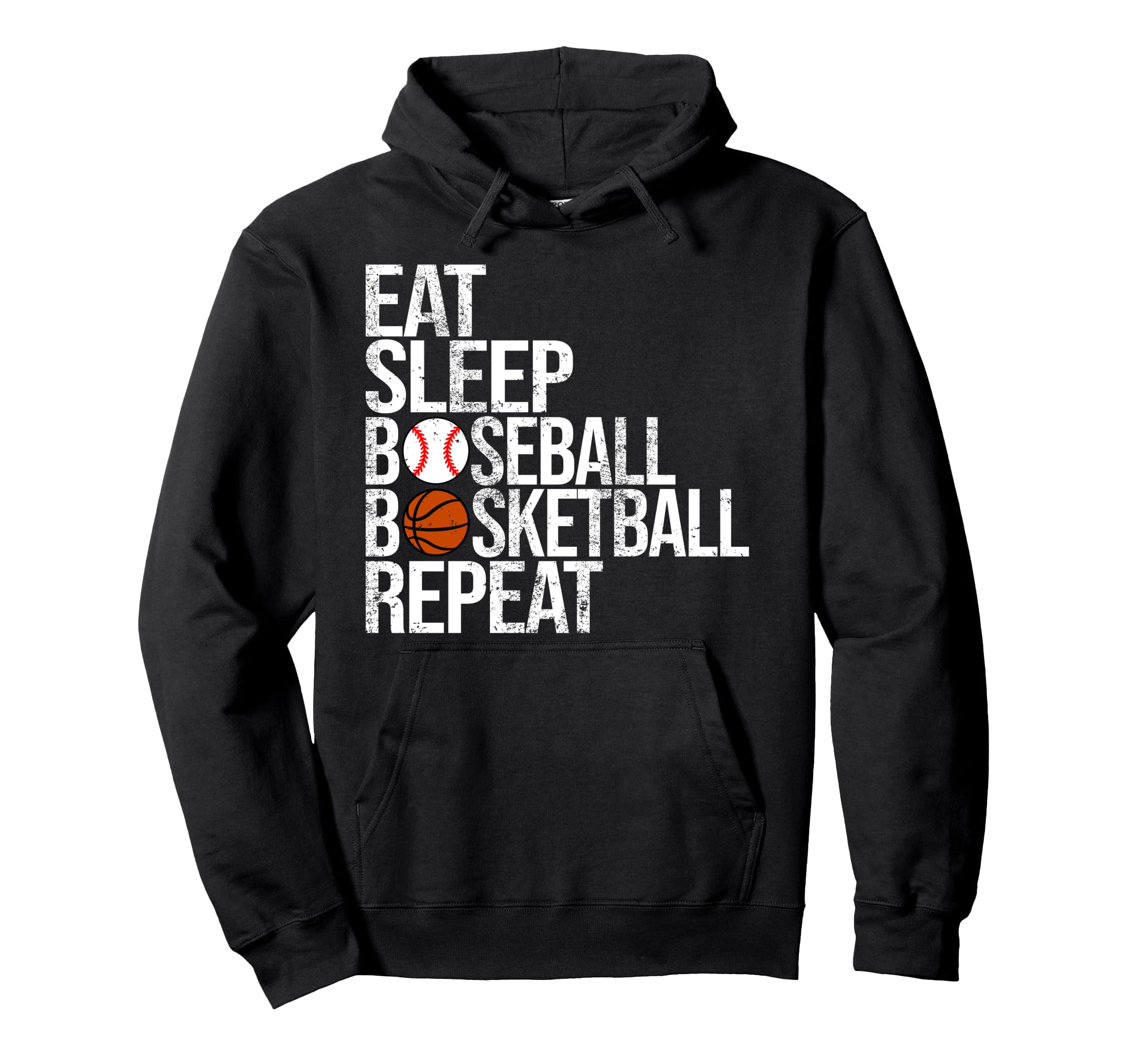Eat Sleep Baseball Basketball Repeat Hoodie - Graphic Print Men Women - T-Shirt, Sweatshirt, Hoodie