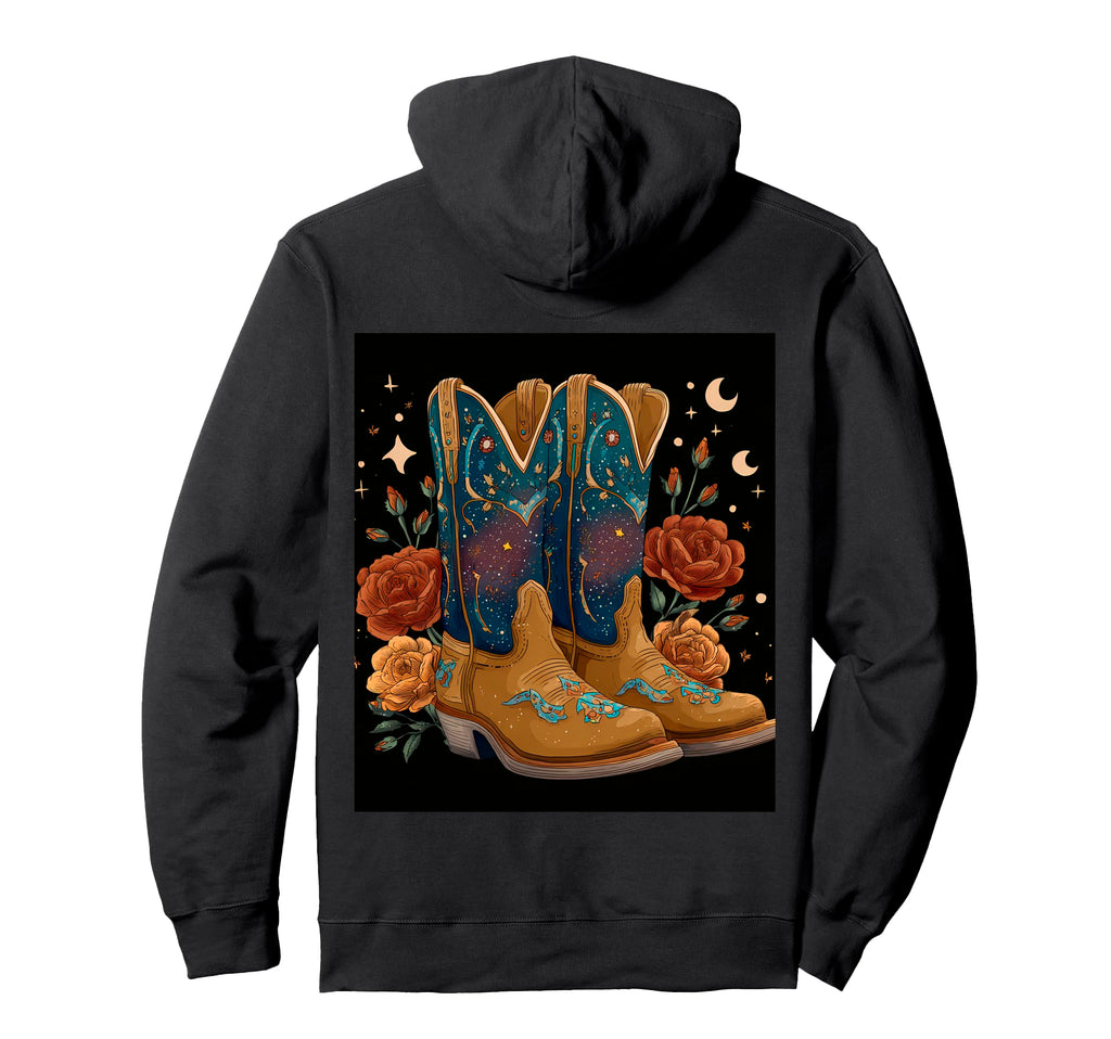 Cowboy Boots Galaxy Stars Floral Art Hoodie - Custom Art Print Men Women - T-Shirt, Sweatshirt, Hoodie