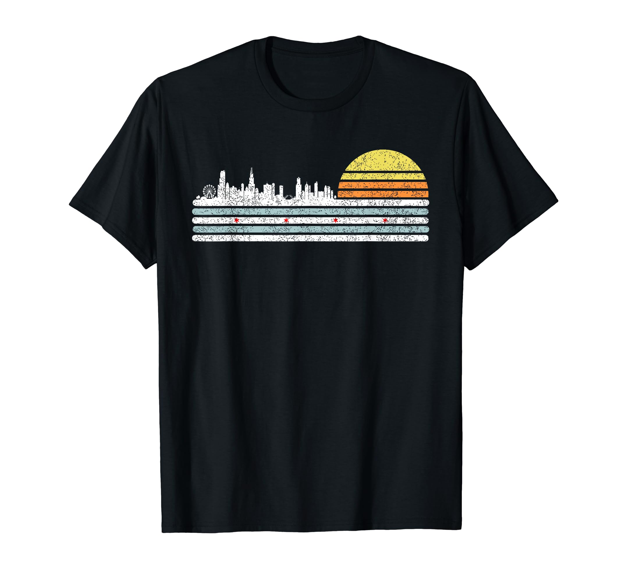 Chicago Skyline Sunset Lines Flag Colors T-Shirt - Streetwear Style Unisex - T-Shirt, Sweatshirt, Hoodie