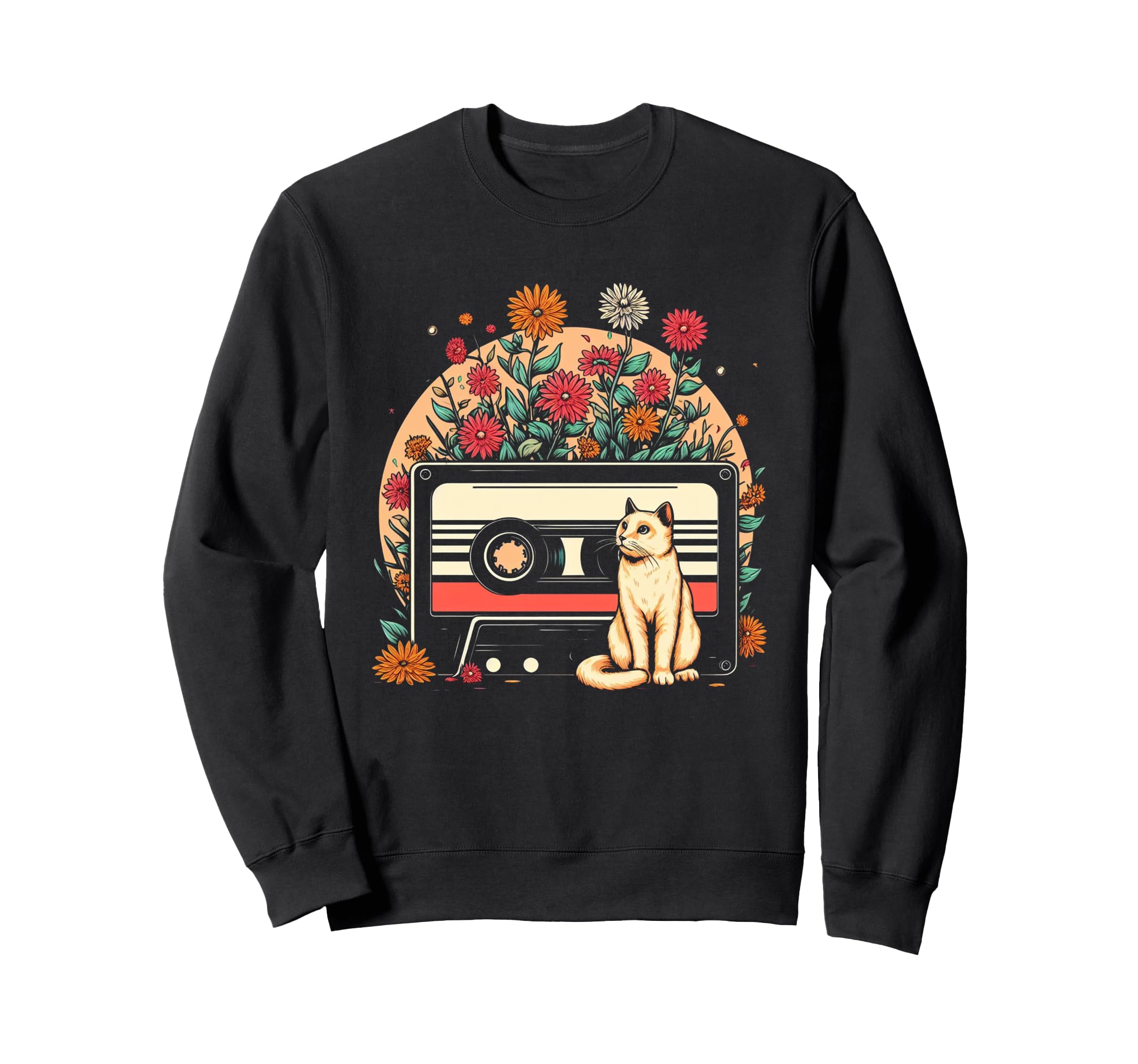 Wildflowers Cat And Cassette Tape Sweatshirt - Trendy Graphic Men Women - T-Shirt, Sweatshirt, Hoodie
