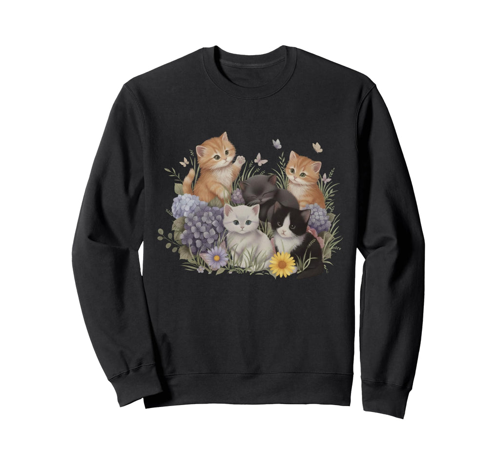Kitten Botanical Cats Floral Sweatshirt - Fun Novelty Design Unisex - T-Shirt, Sweatshirt, Hoodie
