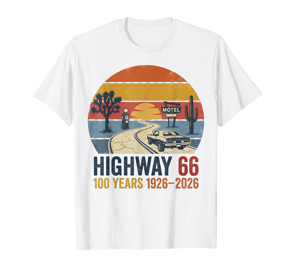 Highway 66 100 Years 1926 2026 Car T-Shirt - Custom Art Print for Adults - T-Shirt, Sweatshirt, Hoodie
