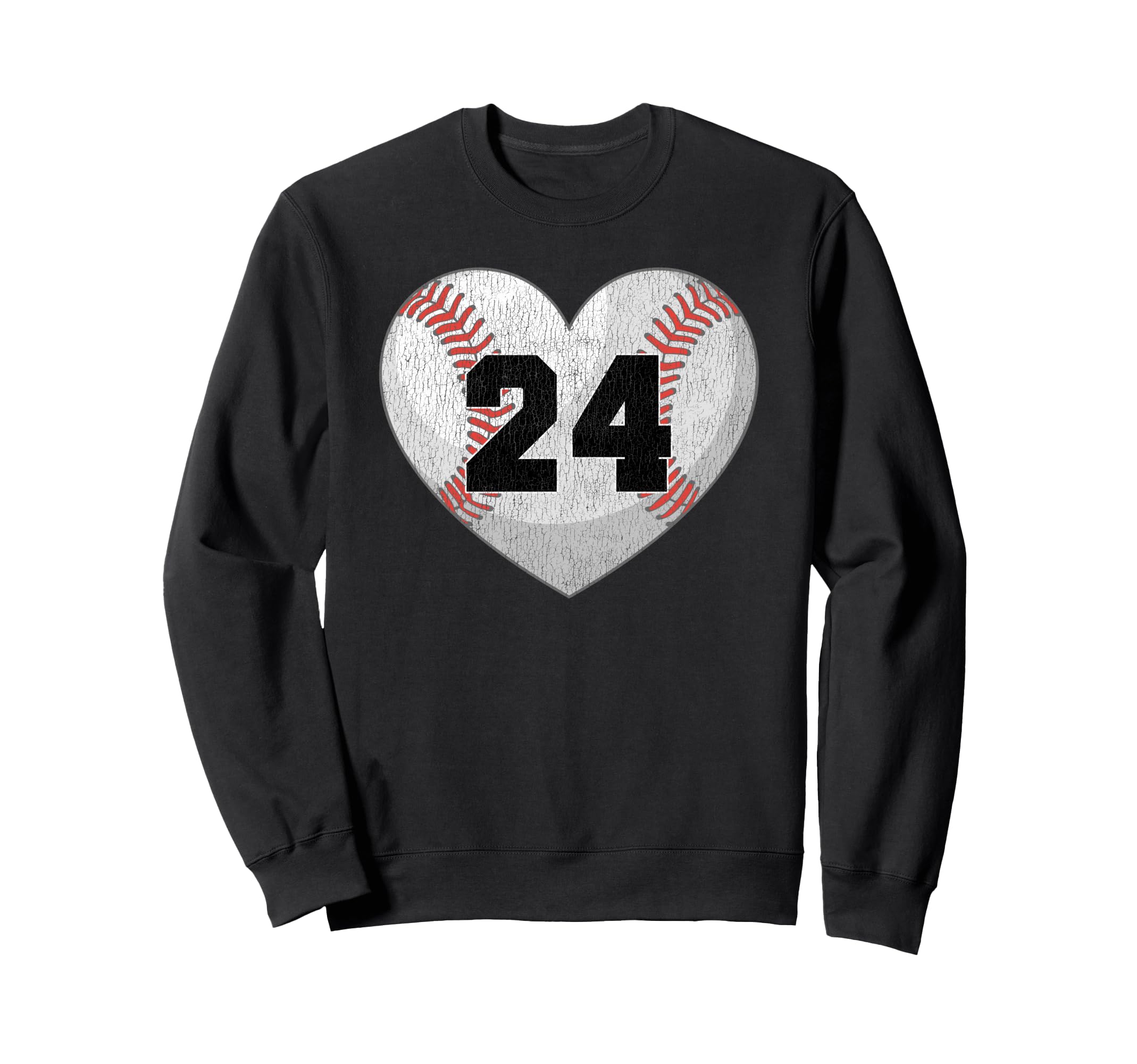 Baseball Number 24 Distressed Heart Sweatshirt - Novelty Apparel Unisex - T-Shirt, Sweatshirt, Hoodie