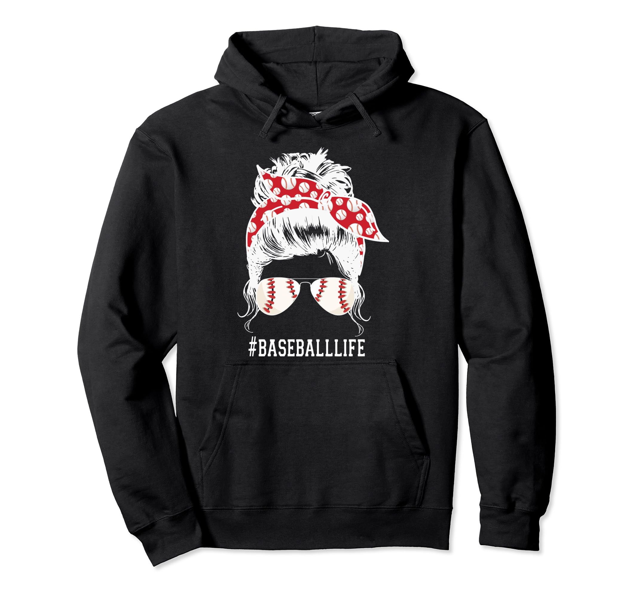 Baseball Mom Life Softball Messy Bun Hoodie - Fun Novelty Design Unisex - T-Shirt, Sweatshirt, Hoodie