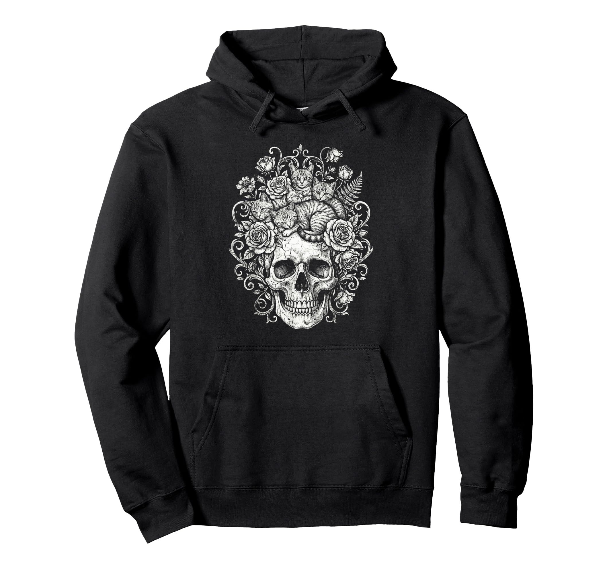 Skull Cat Skeleton Kitty Kitten Gothic Hoodie - Unique Graphic for Adults - T-Shirt, Sweatshirt, Hoodie