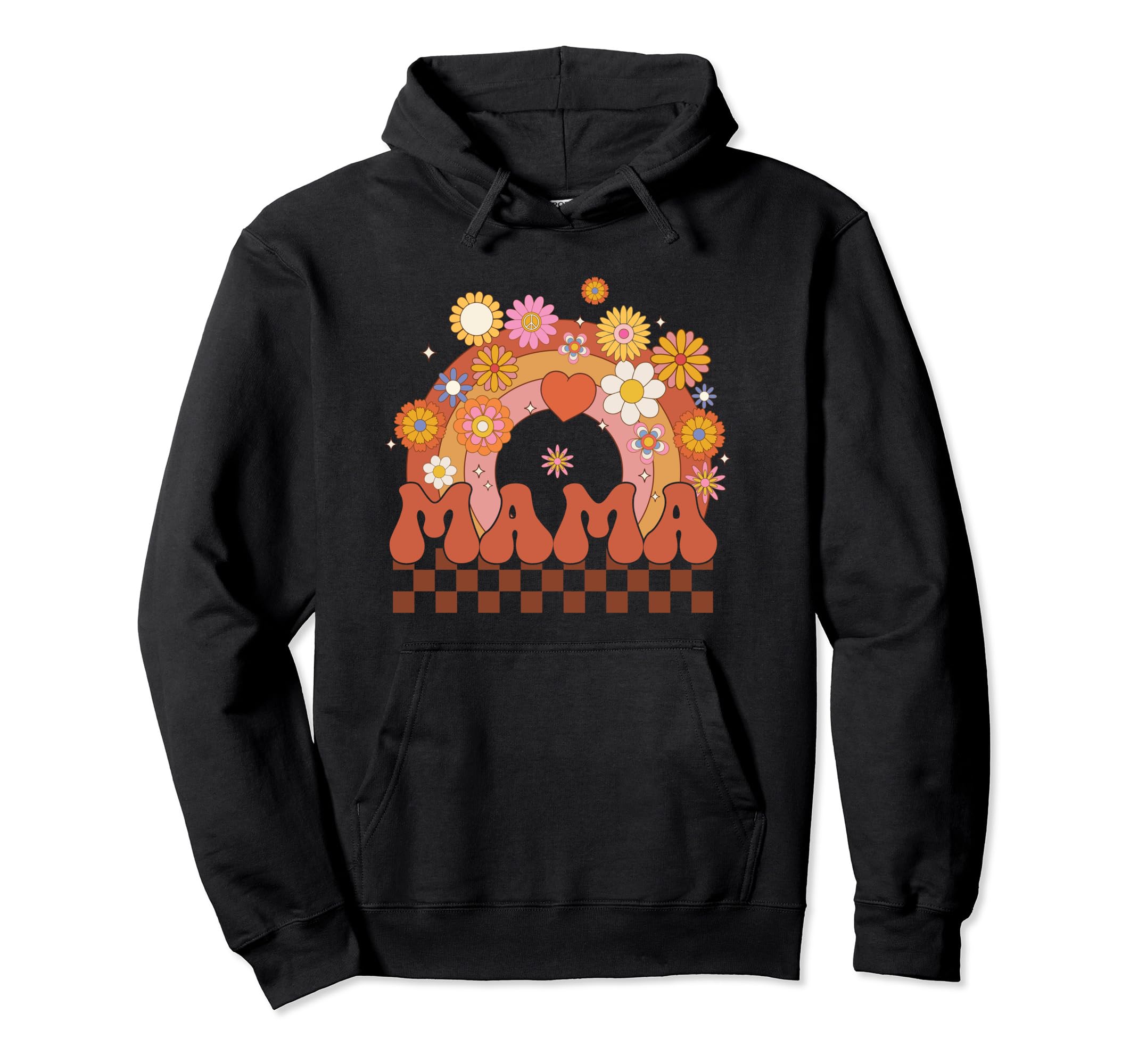 Checkered Groovy Mama Wildflowers Boho Hoodie - Custom Art Print Unisex - T-Shirt, Sweatshirt, Hoodie