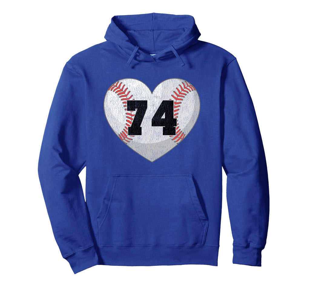 Baseball Number 74 Distressed Heart Hoodie - Minimalist Print for Adults - T-Shirt, Sweatshirt, Hoodie