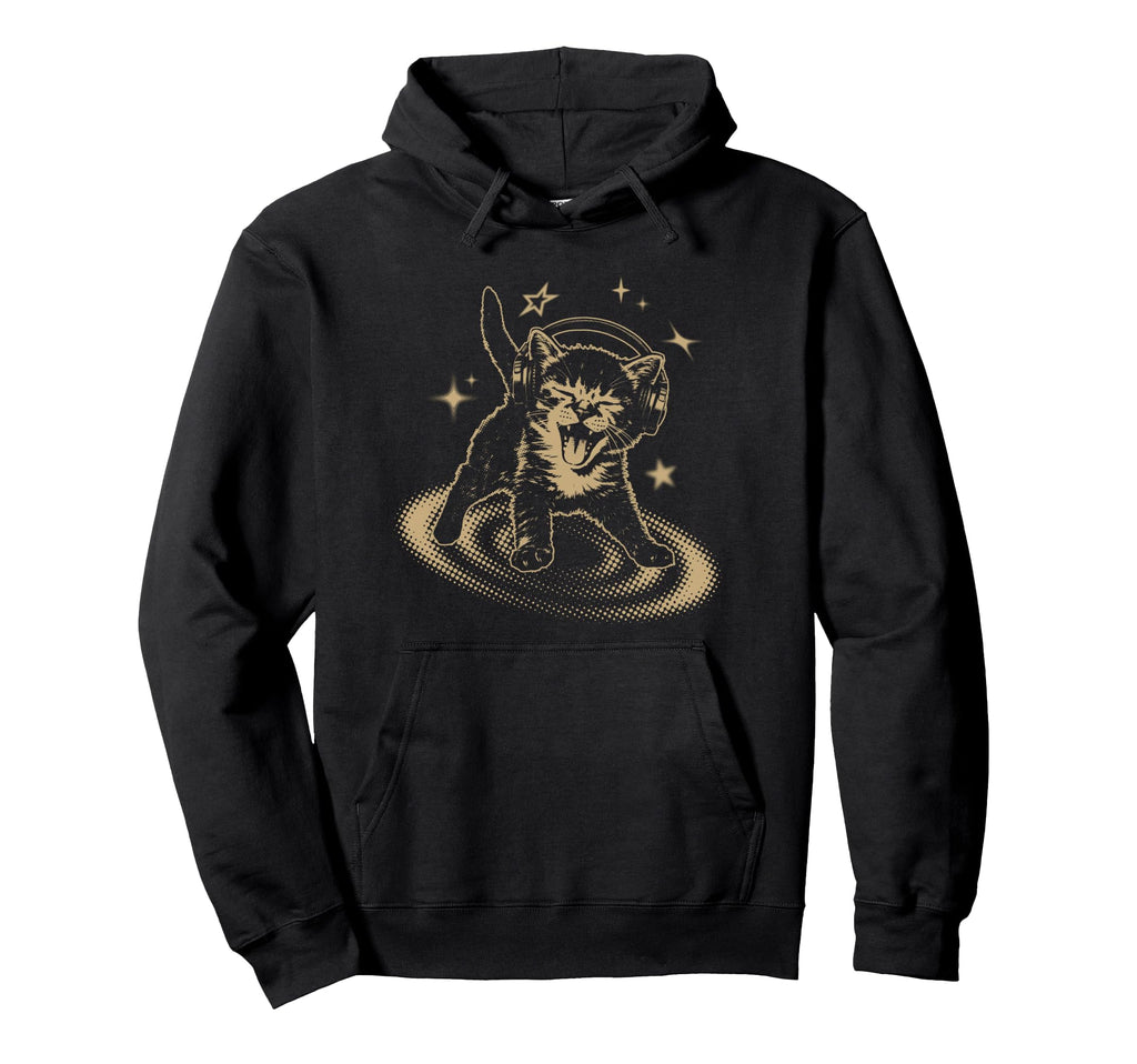 90S Y2K Cat Headphones Stars Silly Grunge Hoodie - Trendy Graphic Men Women - T-Shirt, Sweatshirt, Hoodie