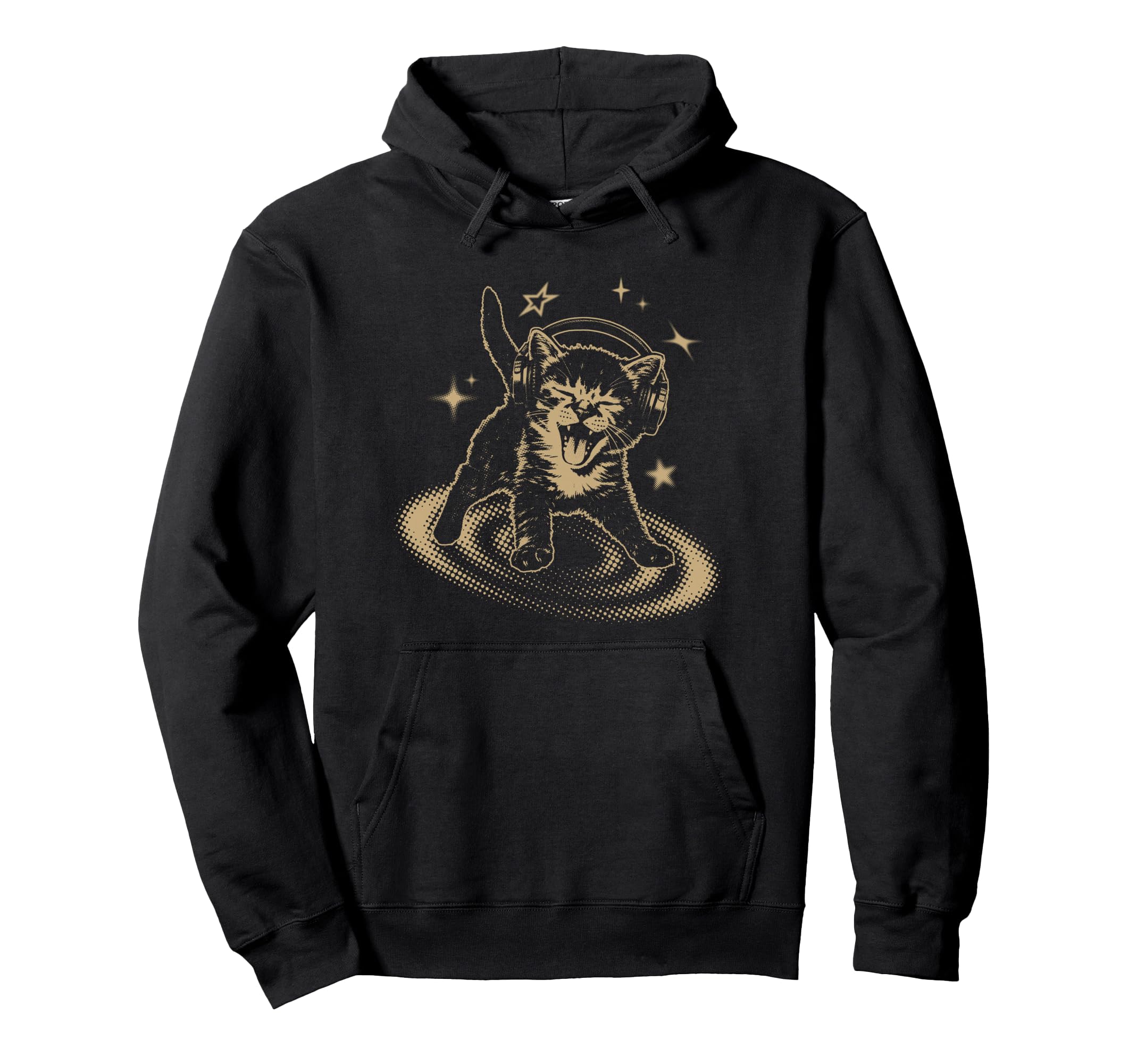 90S Y2K Cat Headphones Stars Silly Grunge Hoodie - Trendy Graphic Men Women - T-Shirt, Sweatshirt, Hoodie