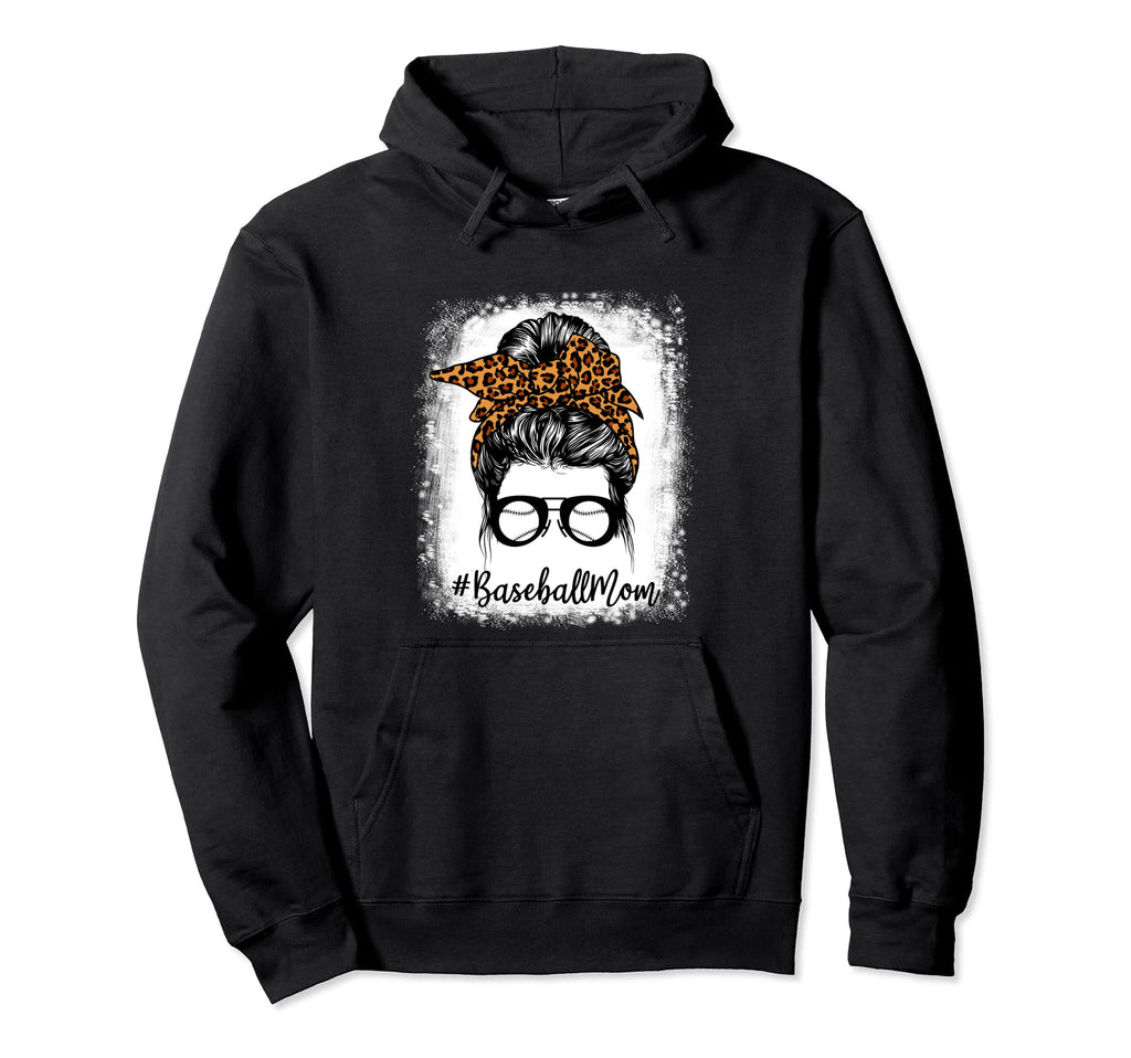 Mothers Day Sports Baseball Mom Messy Bun Hoodie - Graphic Print Unisex - T-Shirt, Sweatshirt, Hoodie