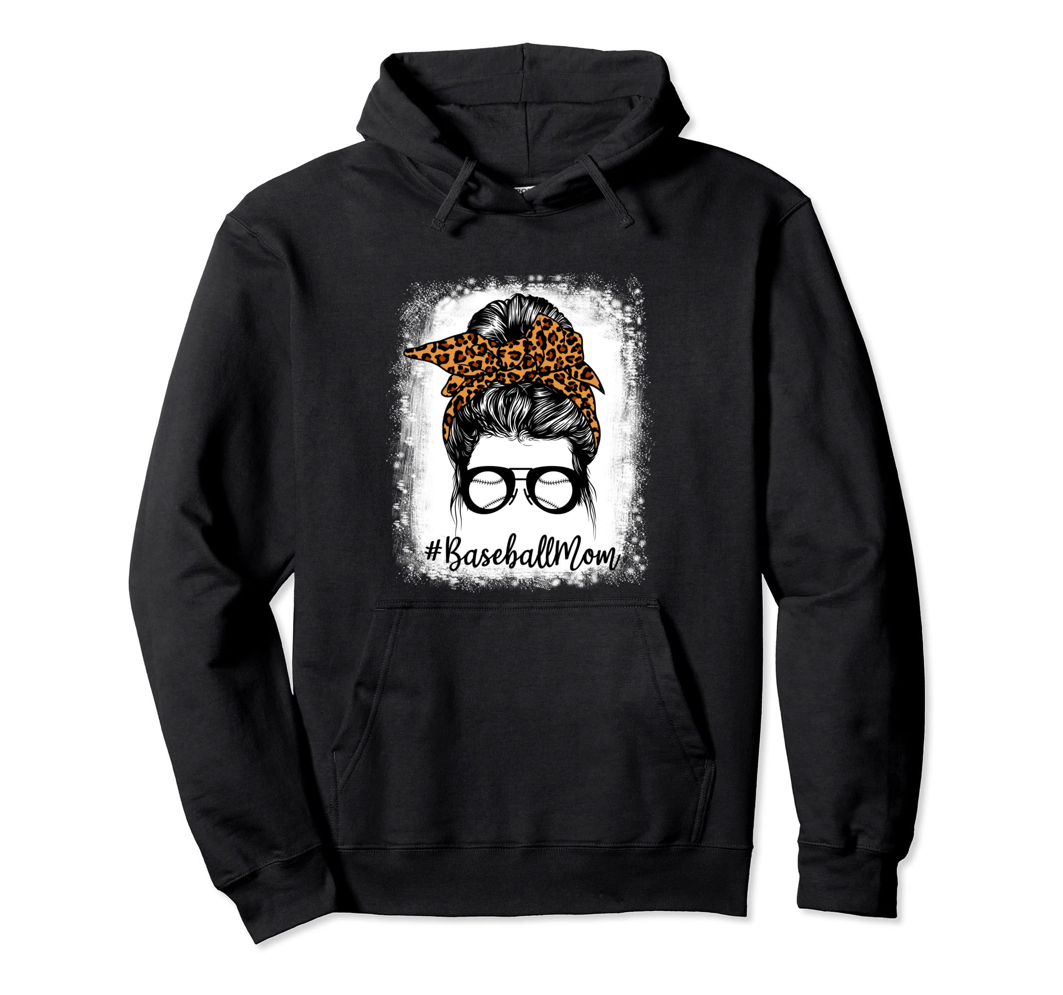 Mothers Day Sports Baseball Mom Messy Bun Hoodie - Graphic Print Unisex - T-Shirt, Sweatshirt, Hoodie