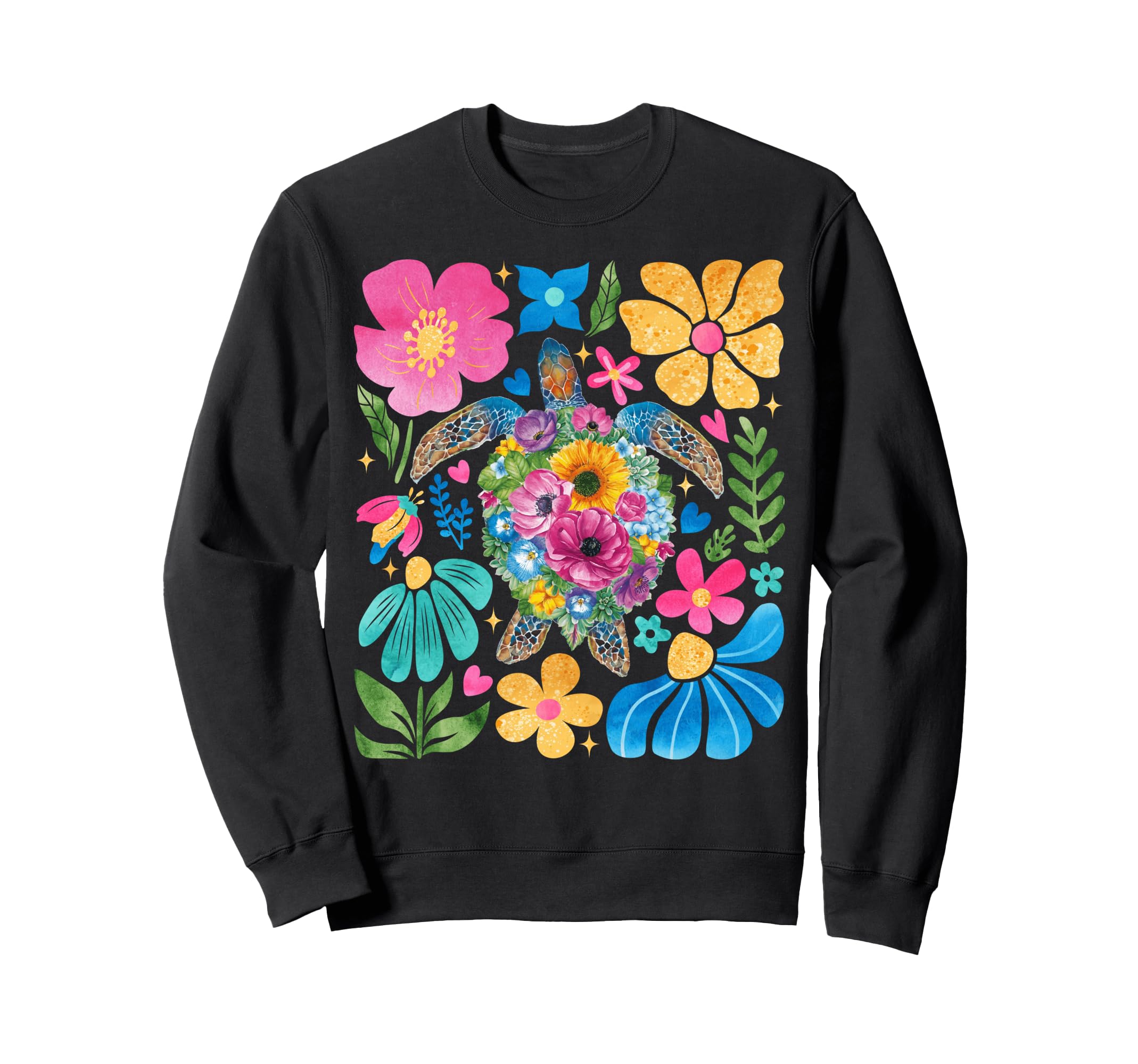 Sea Turtle Boho Summer Floral Groovy Sweatshirt - Aesthetic Graphic Unisex - T-Shirt, Sweatshirt, Hoodie