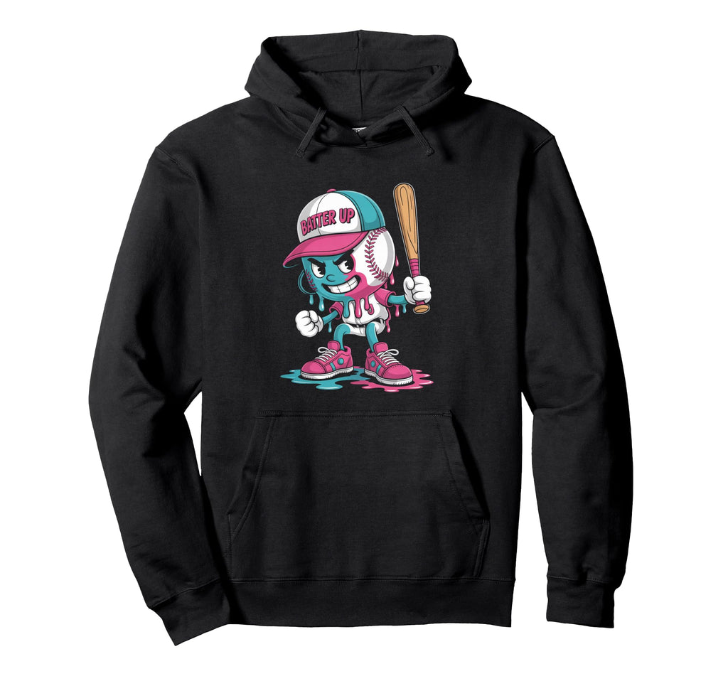 Funny Baseball Character Cartoon Batter Hoodie - Graphic Print for Adults - T-Shirt, Sweatshirt, Hoodie