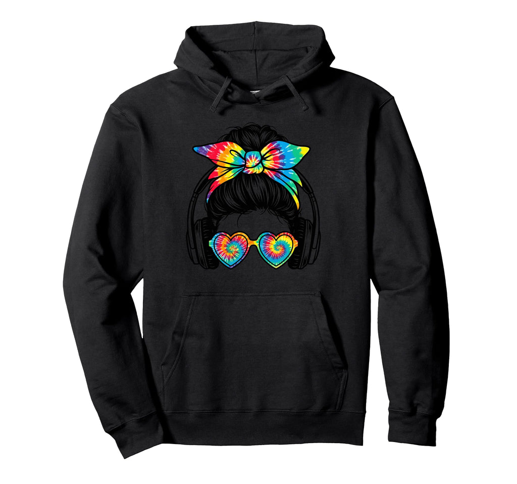 Audiophile Tie Dye Messy Bun Hoodie - Novelty Apparel for Adults - T-Shirt, Sweatshirt, Hoodie