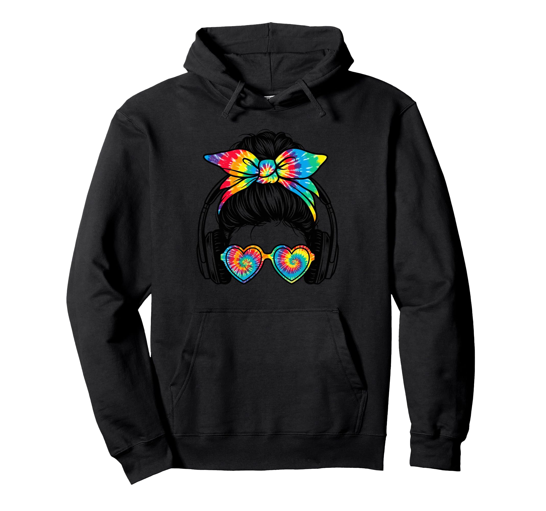 Audiophile Tie Dye Messy Bun Hoodie - Novelty Apparel for Adults - T-Shirt, Sweatshirt, Hoodie