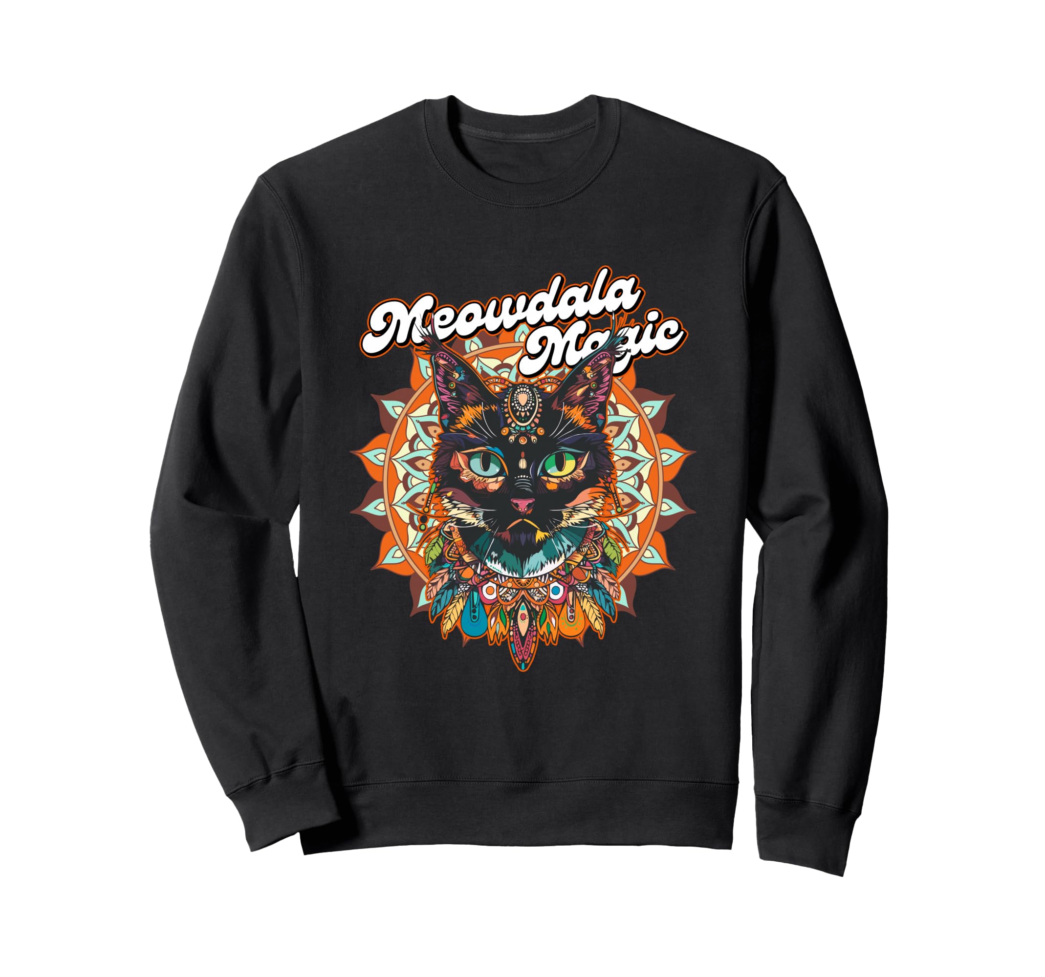 Boho Cat Mandala Bohemian Hippie Sweatshirt - Custom Art Print Men Women - T-Shirt, Sweatshirt, Hoodie