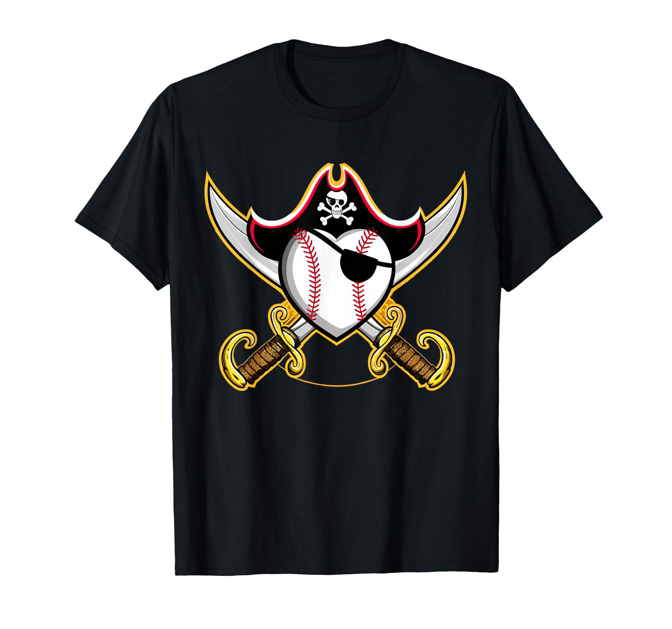 Pirate Baseball Heart Skull Pirate T-Shirt - Custom Art Print Unisex - T-Shirt, Sweatshirt, Hoodie