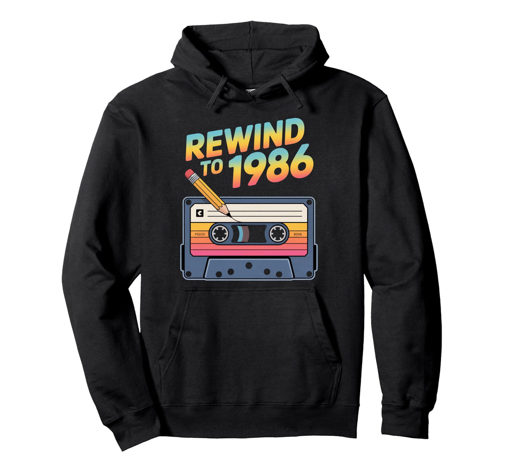Rewind To 1986 Cassette Tape Eighties Hoodie - Graphic Print Men Women - T-Shirt, Sweatshirt, Hoodie