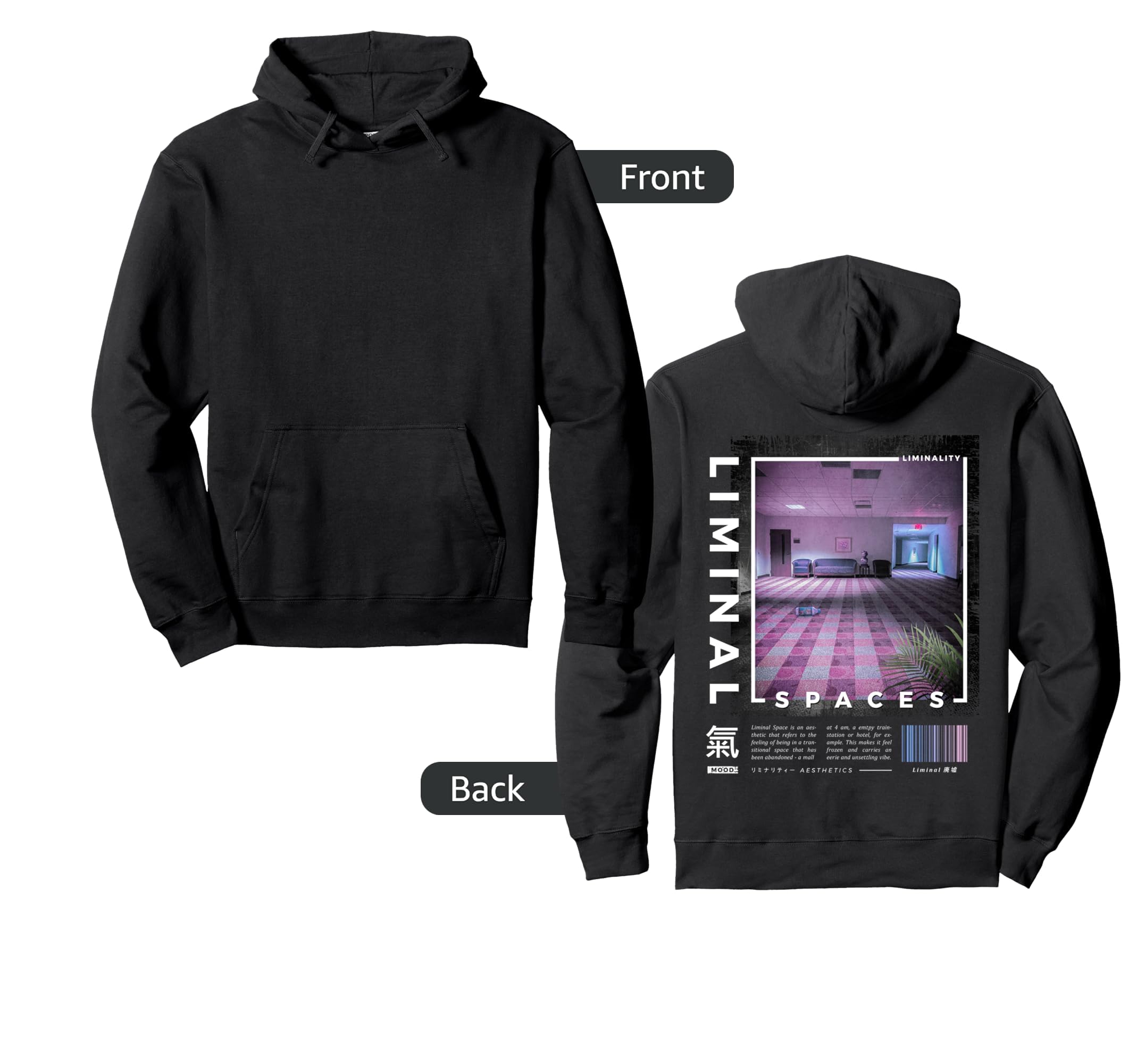 Liminal Spaces Backprint Vaporwave Hoodie - Minimalist Print Men Women - T-Shirt, Sweatshirt, Hoodie