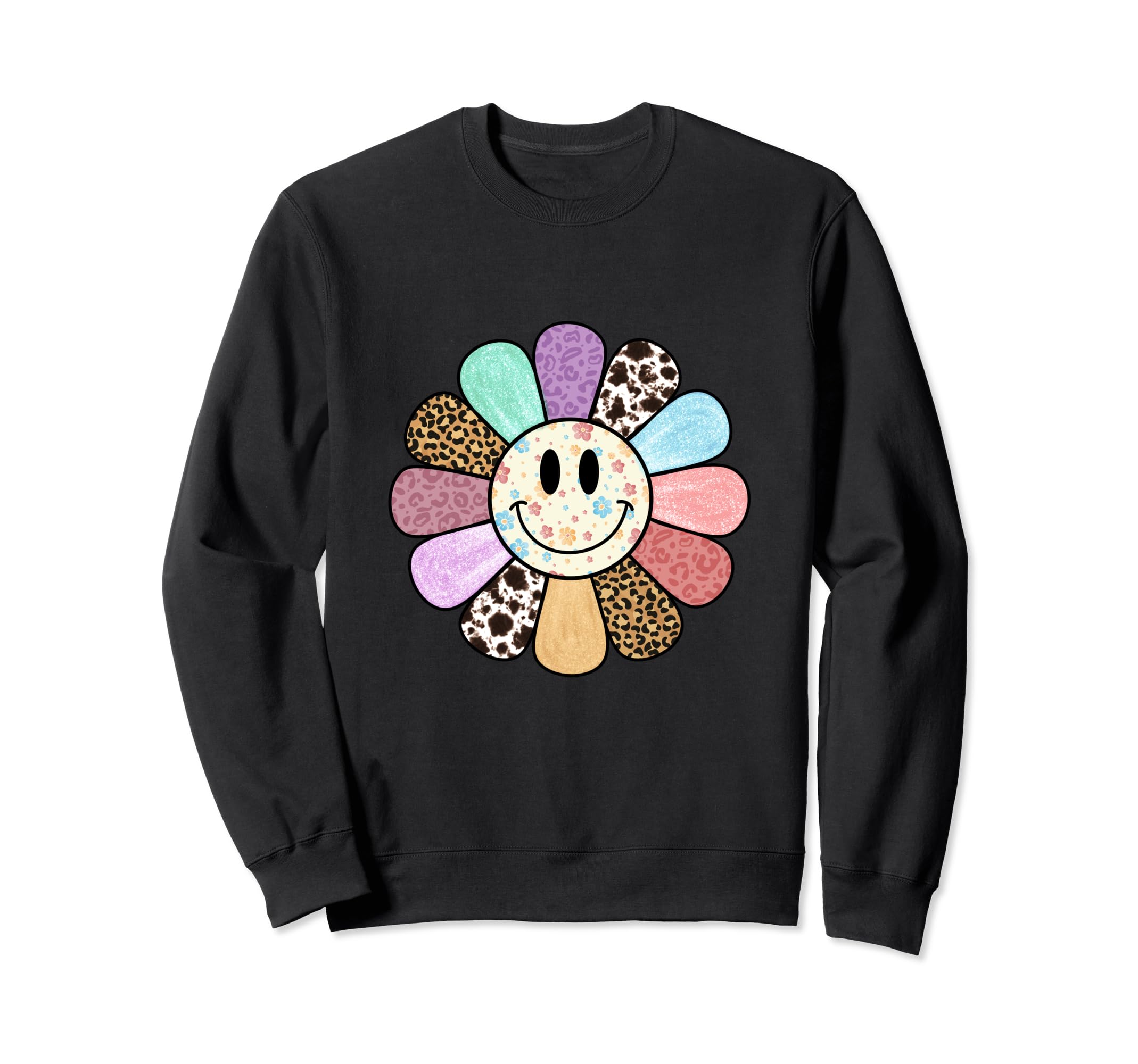 Happy Wildflower Floral Leopard Boho Sweatshirt - Minimalist Print Unisex - T-Shirt, Sweatshirt, Hoodie