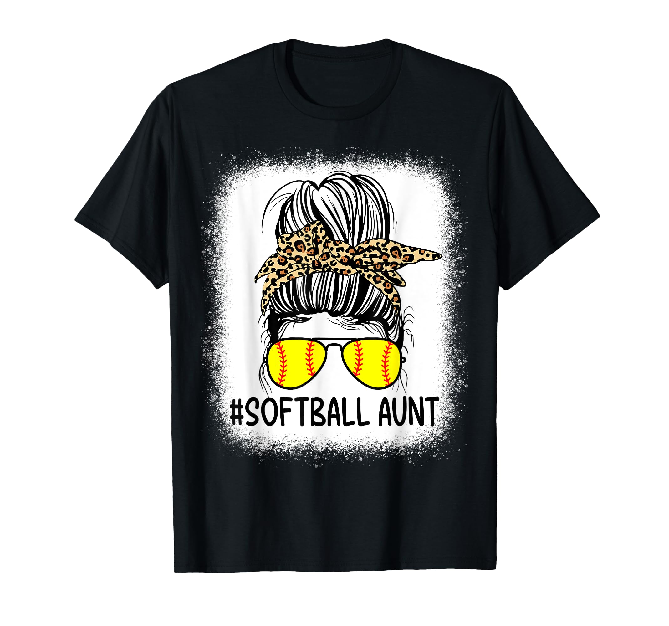 Softball Aunt Leopard Messy Bun Softball T-Shirt - Novelty Apparel Unisex - T-Shirt, Sweatshirt, Hoodie